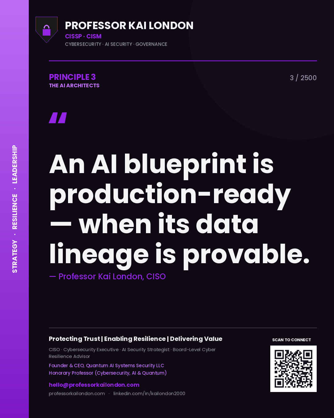 Professor Kai London principle 3: An AI blueprint is production-ready — when its data lineage is provable.