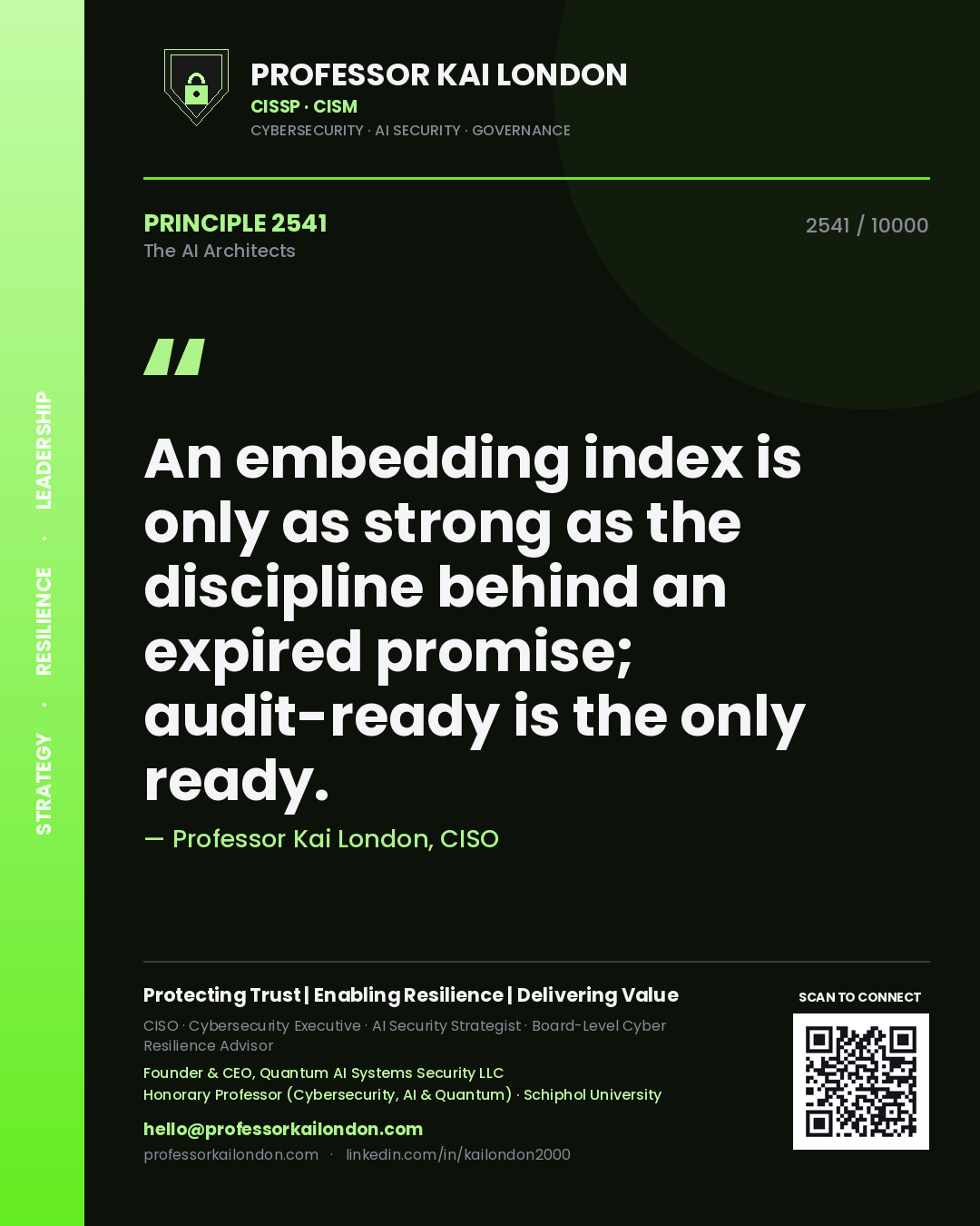 Professor Kai London principle 2541: An embedding index is only as strong as the discipline behind an expired promise; audit-ready is the only ready.