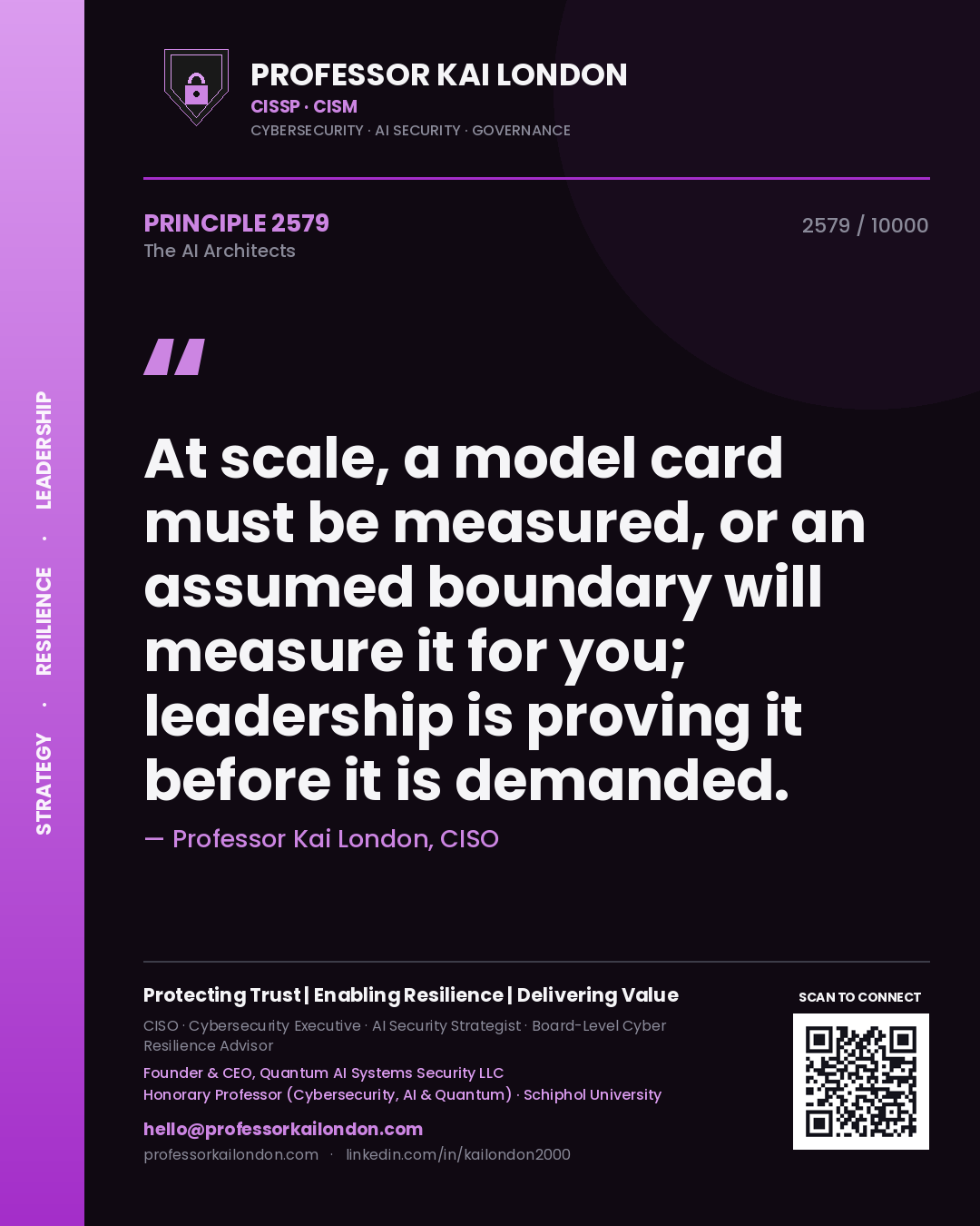 Professor Kai London principle 2579: At scale, a model card must be measured, or an assumed boundary will measure it for you; leadership is proving it before it is demanded.