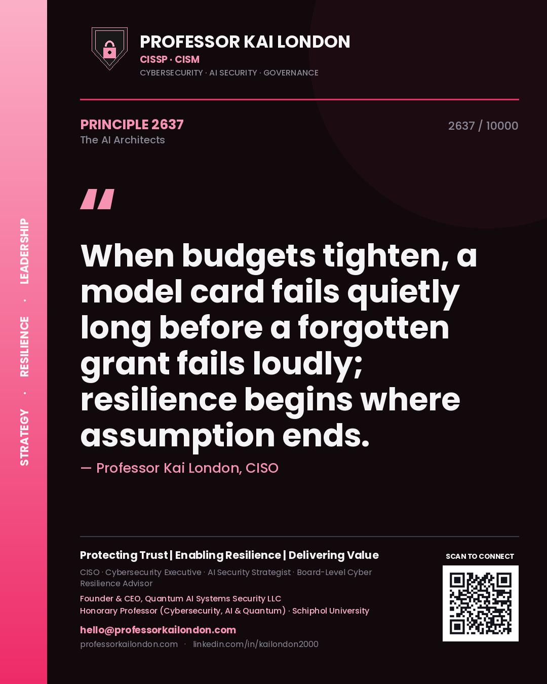 Professor Kai London principle 2637: When budgets tighten, a model card fails quietly long before a forgotten grant fails loudly; resilience begins where assumption ends.
