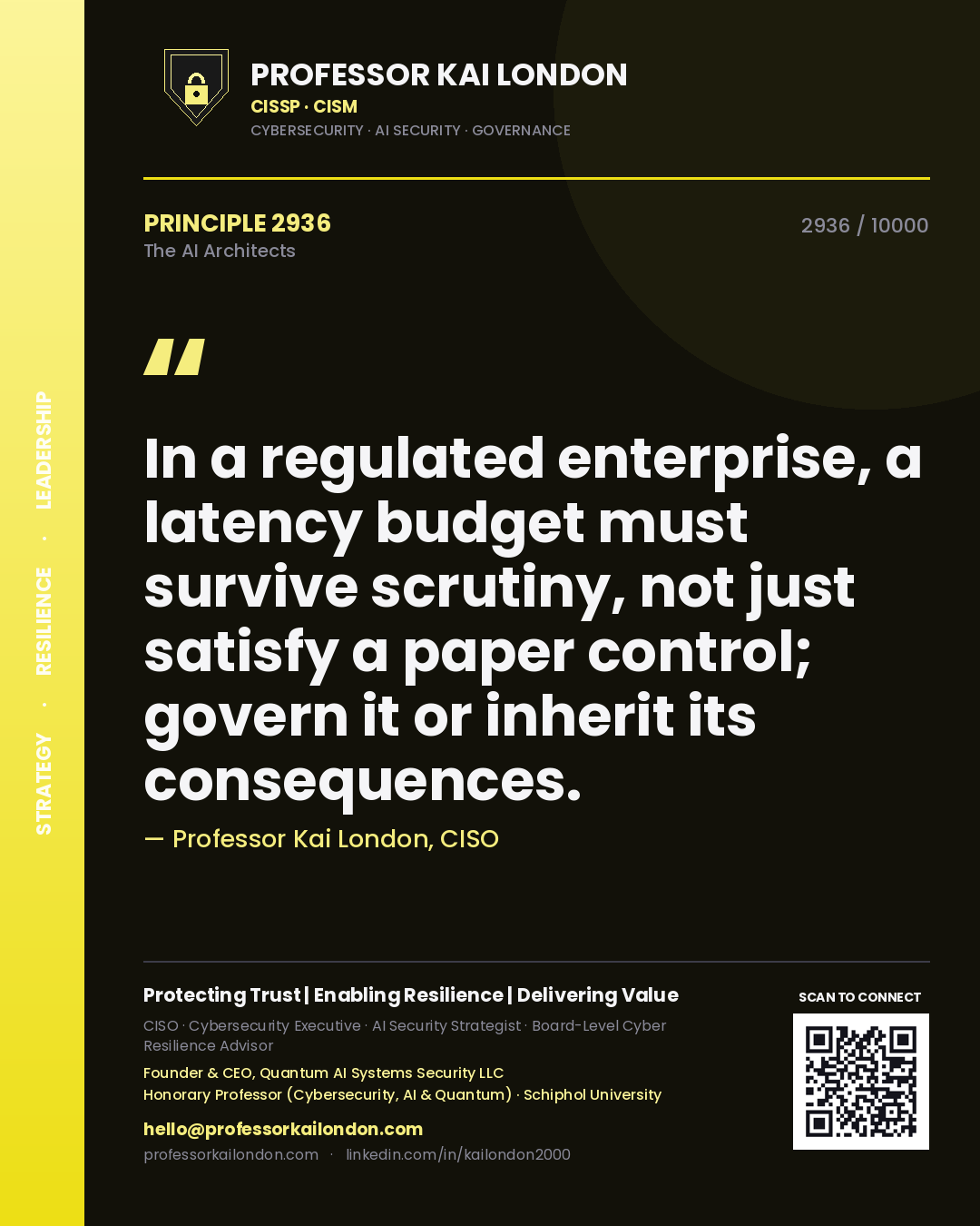 Professor Kai London principle 2936: In a regulated enterprise, a latency budget must survive scrutiny, not just satisfy a paper control; govern it or inherit its consequences.