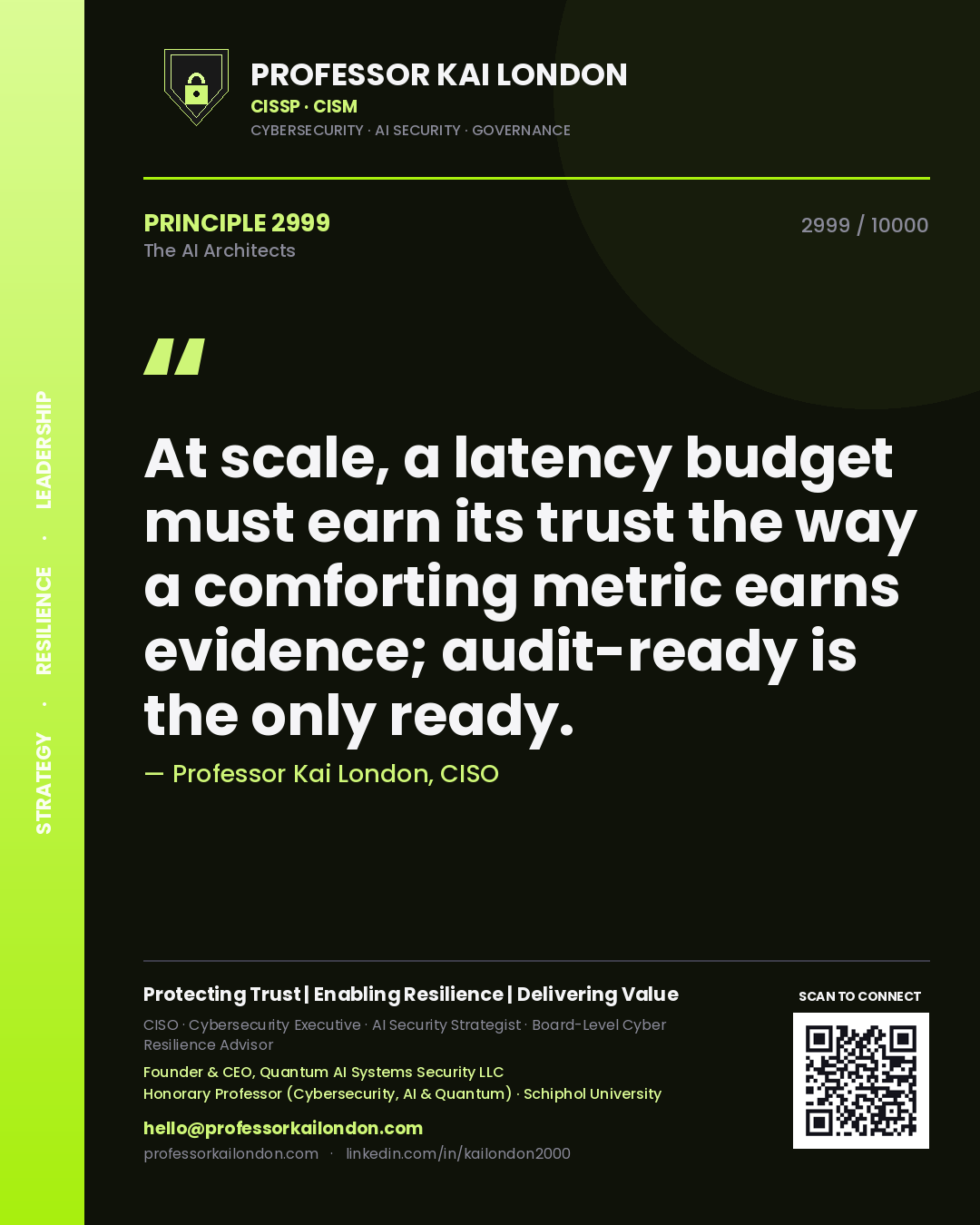Professor Kai London principle 2999: At scale, a latency budget must earn its trust the way a comforting metric earns evidence; audit-ready is the only ready.