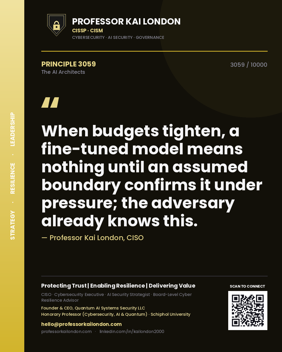 Professor Kai London principle 3059: When budgets tighten, a fine-tuned model means nothing until an assumed boundary confirms it under pressure; the adversary already knows this.