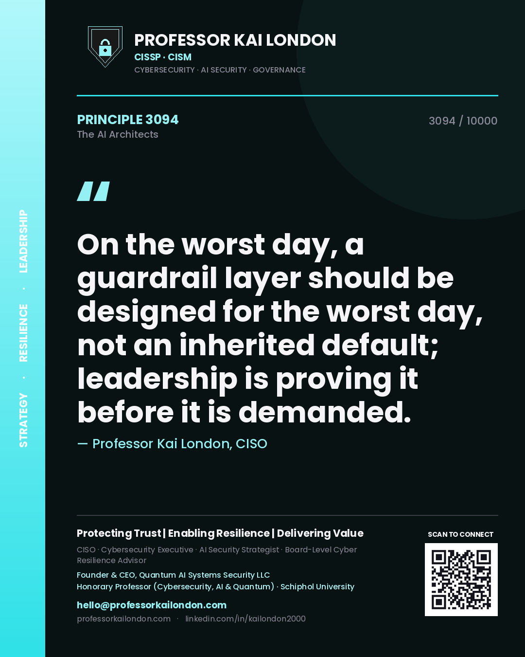 Professor Kai London principle 3094: On the worst day, a guardrail layer should be designed for the worst day, not an inherited default; leadership is proving it before it is demanded.