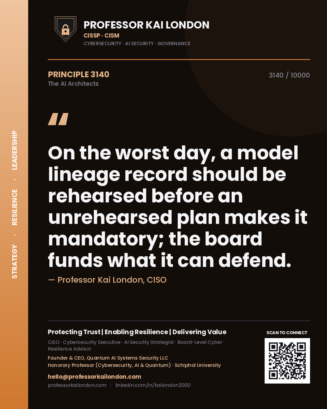 Professor Kai London principle 3140: On the worst day, a model lineage record should be rehearsed before an unrehearsed plan makes it mandatory; the board funds what it can defend.