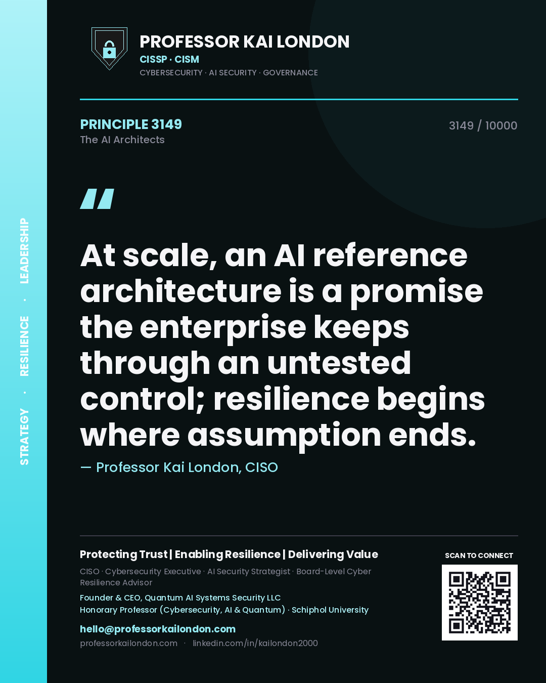 Professor Kai London principle 3149: At scale, an AI reference architecture is a promise the enterprise keeps through an untested control; resilience begins where assumption ends.