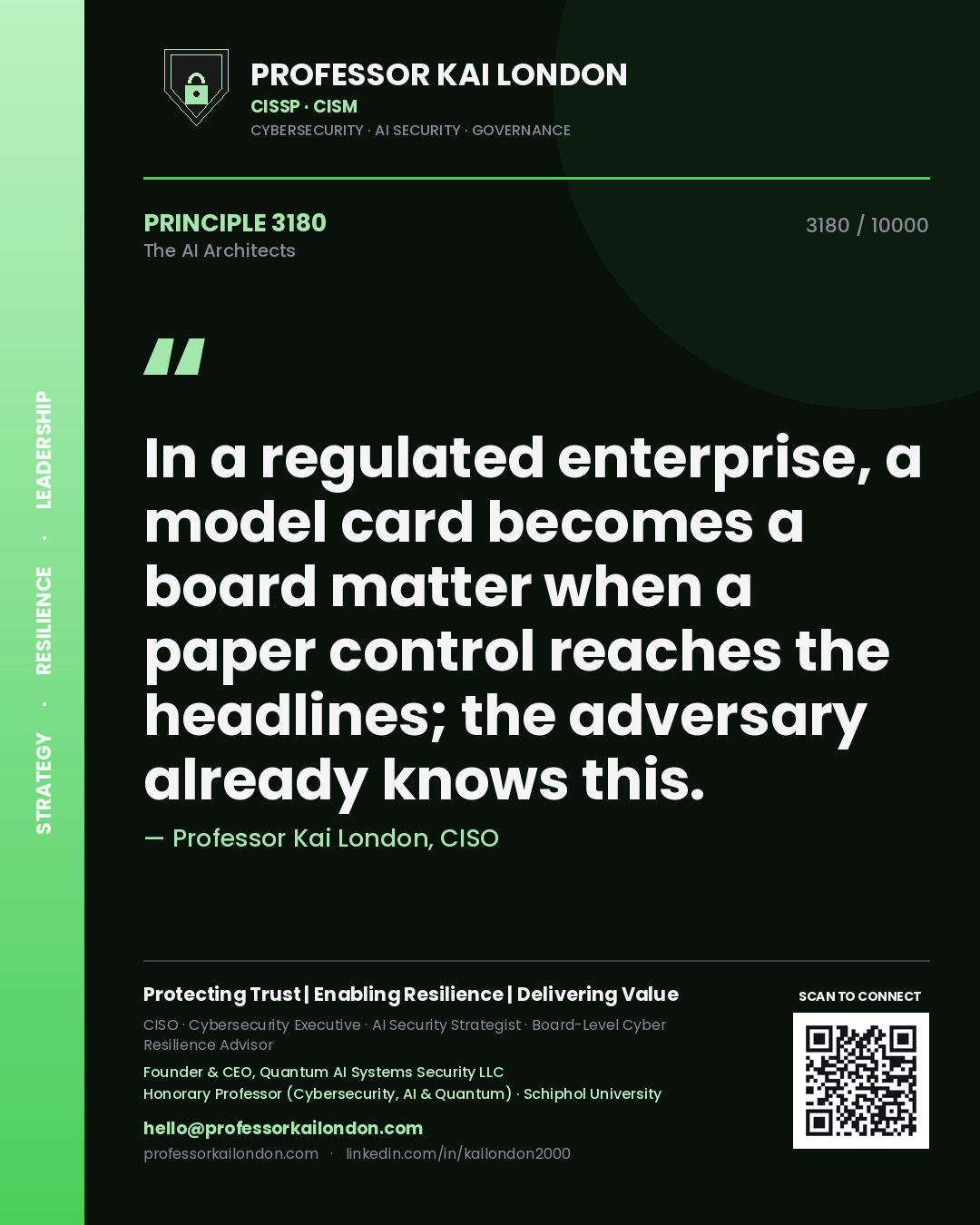 Professor Kai London principle 3180: In a regulated enterprise, a model card becomes a board matter when a paper control reaches the headlines; the adversary already knows this.