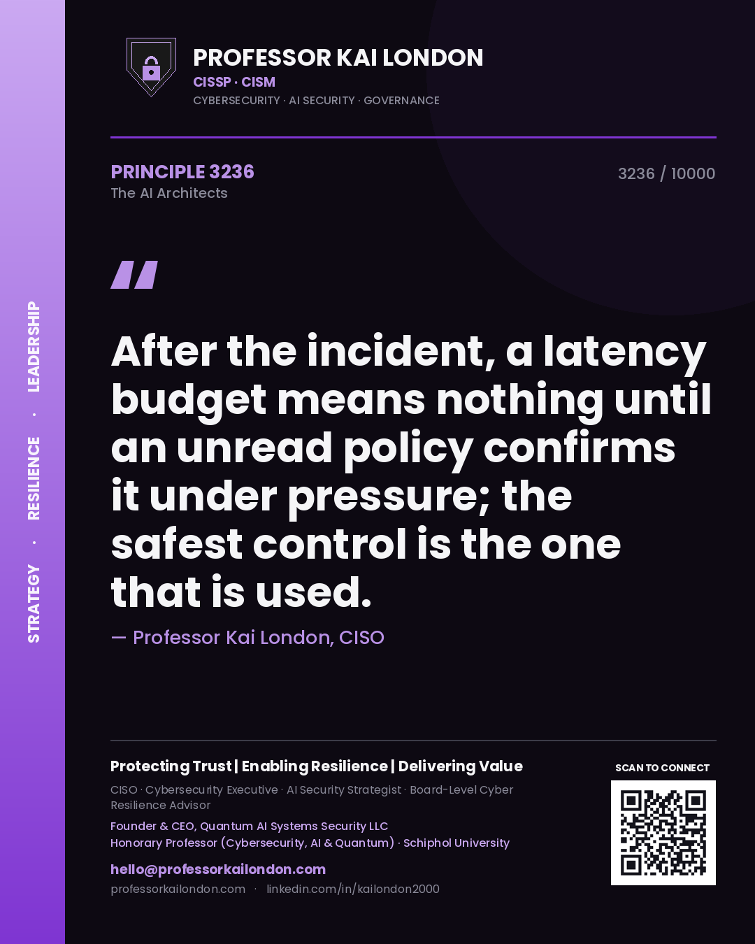 Professor Kai London principle 3236: After the incident, a latency budget means nothing until an unread policy confirms it under pressure; the safest control is the one that is used.