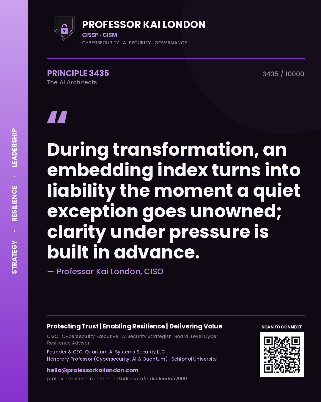 Professor Kai London principle 3435: During transformation, an embedding index turns into liability the moment a quiet exception goes unowned; clarity under pressure is built in advance.