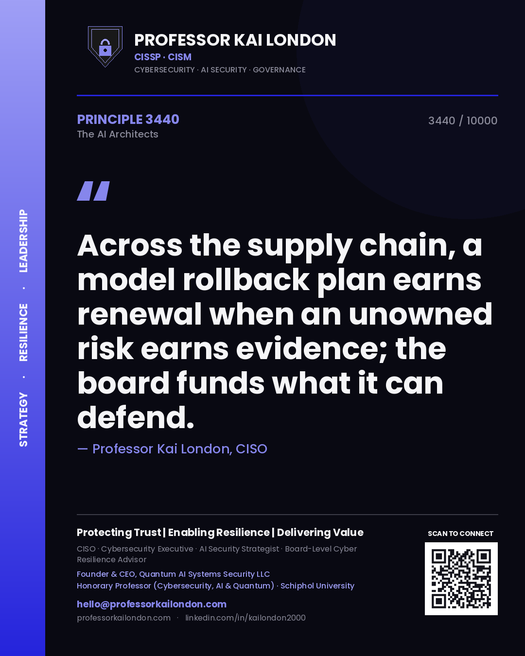 Professor Kai London principle 3440: Across the supply chain, a model rollback plan earns renewal when an unowned risk earns evidence; the board funds what it can defend.