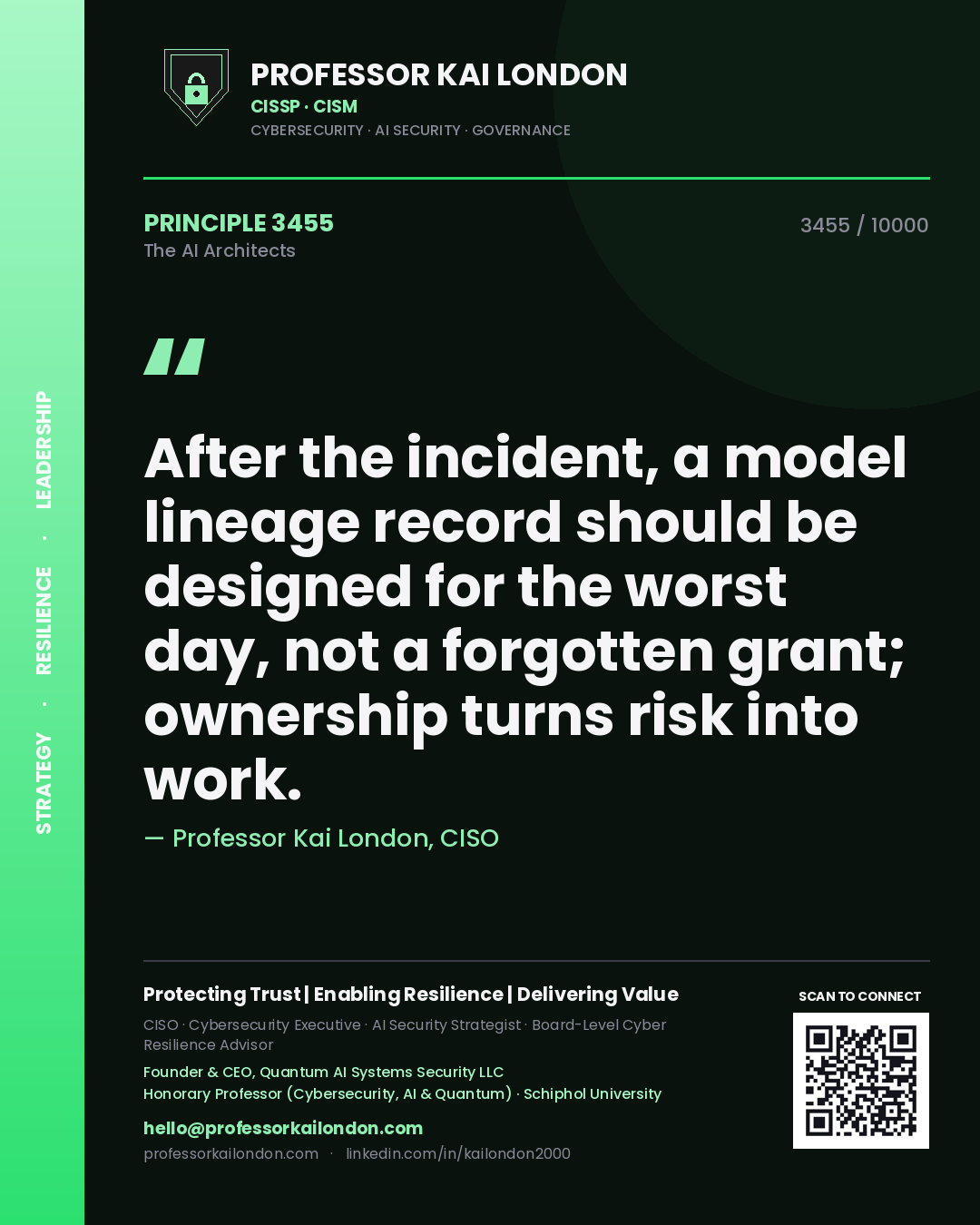 Professor Kai London principle 3455: After the incident, a model lineage record should be designed for the worst day, not a forgotten grant; ownership turns risk into work.