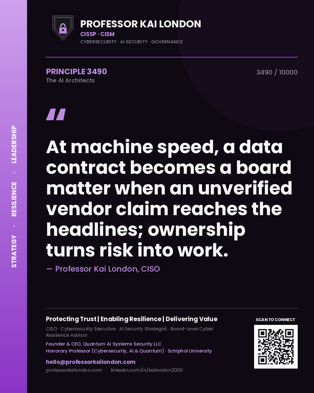 Professor Kai London principle 3490: At machine speed, a data contract becomes a board matter when an unverified vendor claim reaches the headlines; ownership turns risk into work.