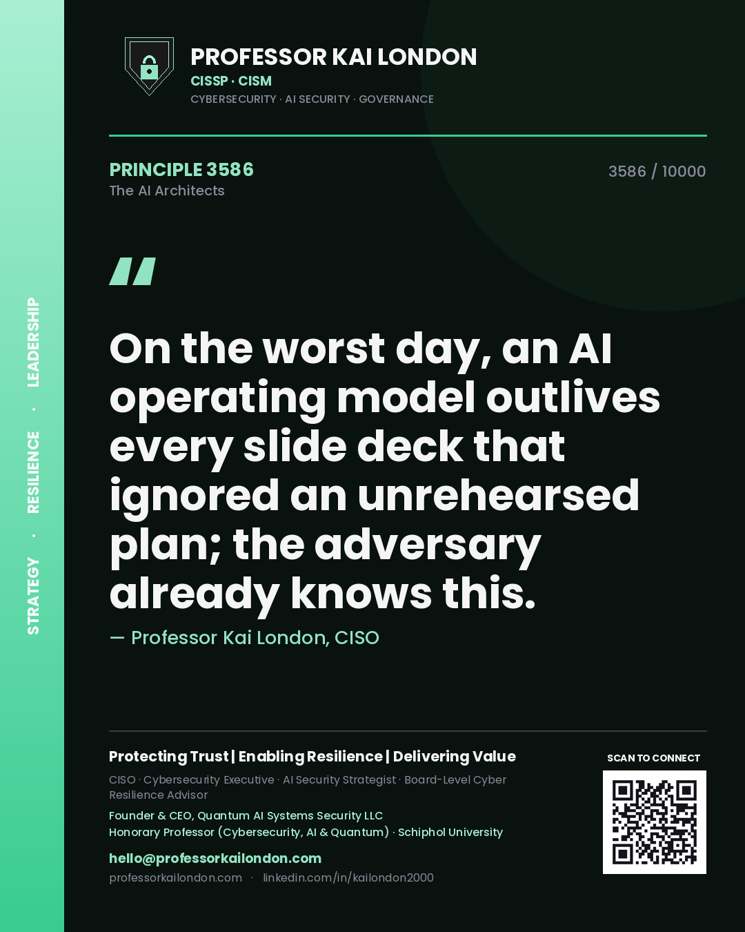 Professor Kai London principle 3586: On the worst day, an AI operating model outlives every slide deck that ignored an unrehearsed plan; the adversary already knows this.