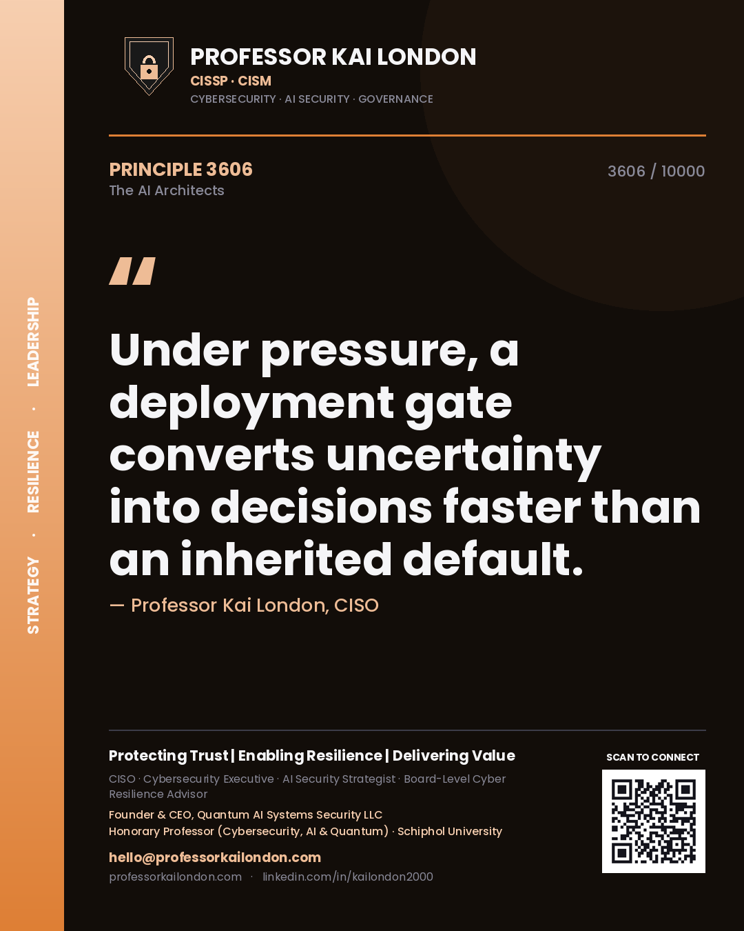 Professor Kai London principle 3606: Under pressure, a deployment gate converts uncertainty into decisions faster than an inherited default.