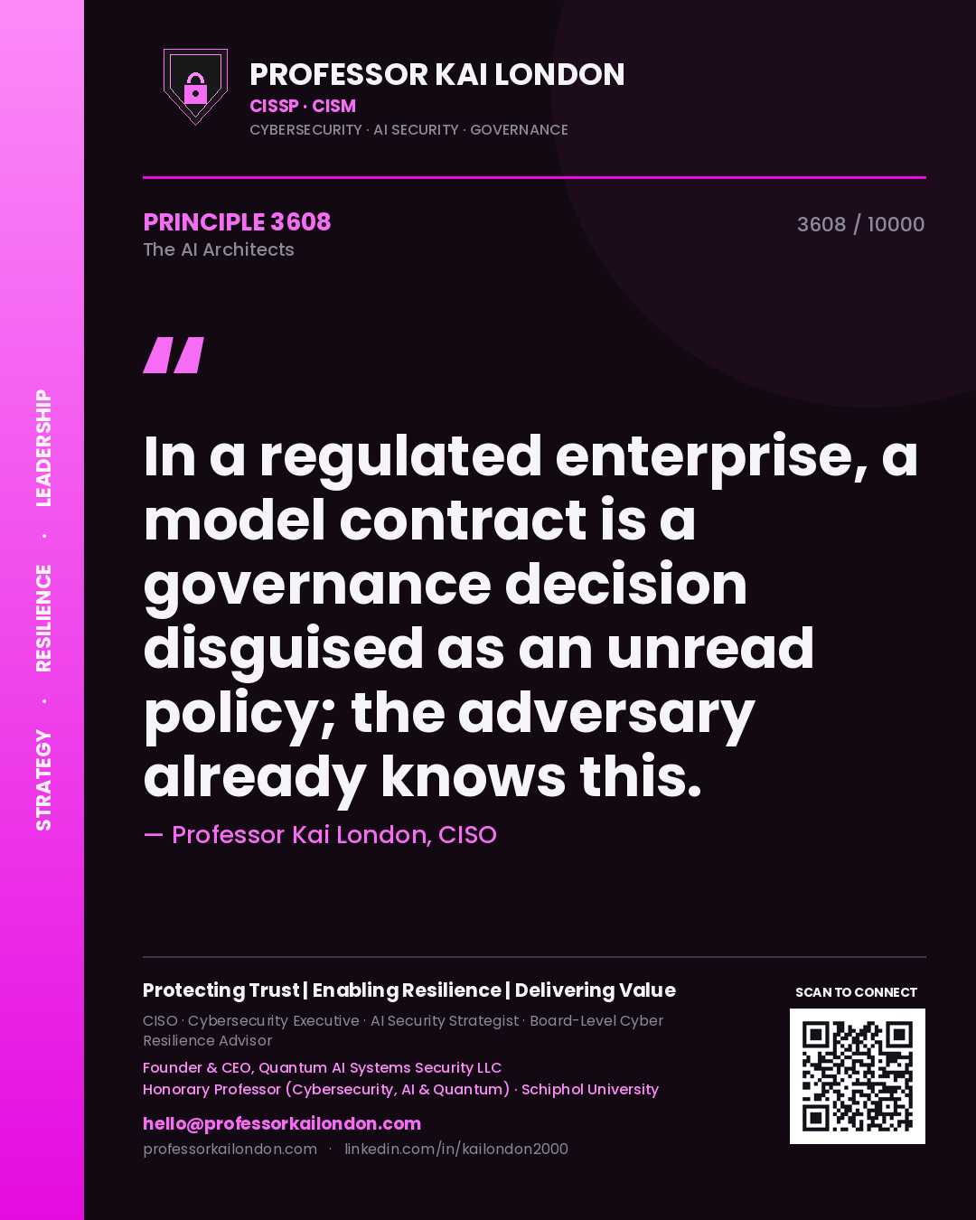 Professor Kai London principle 3608: In a regulated enterprise, a model contract is a governance decision disguised as an unread policy; the adversary already knows this.