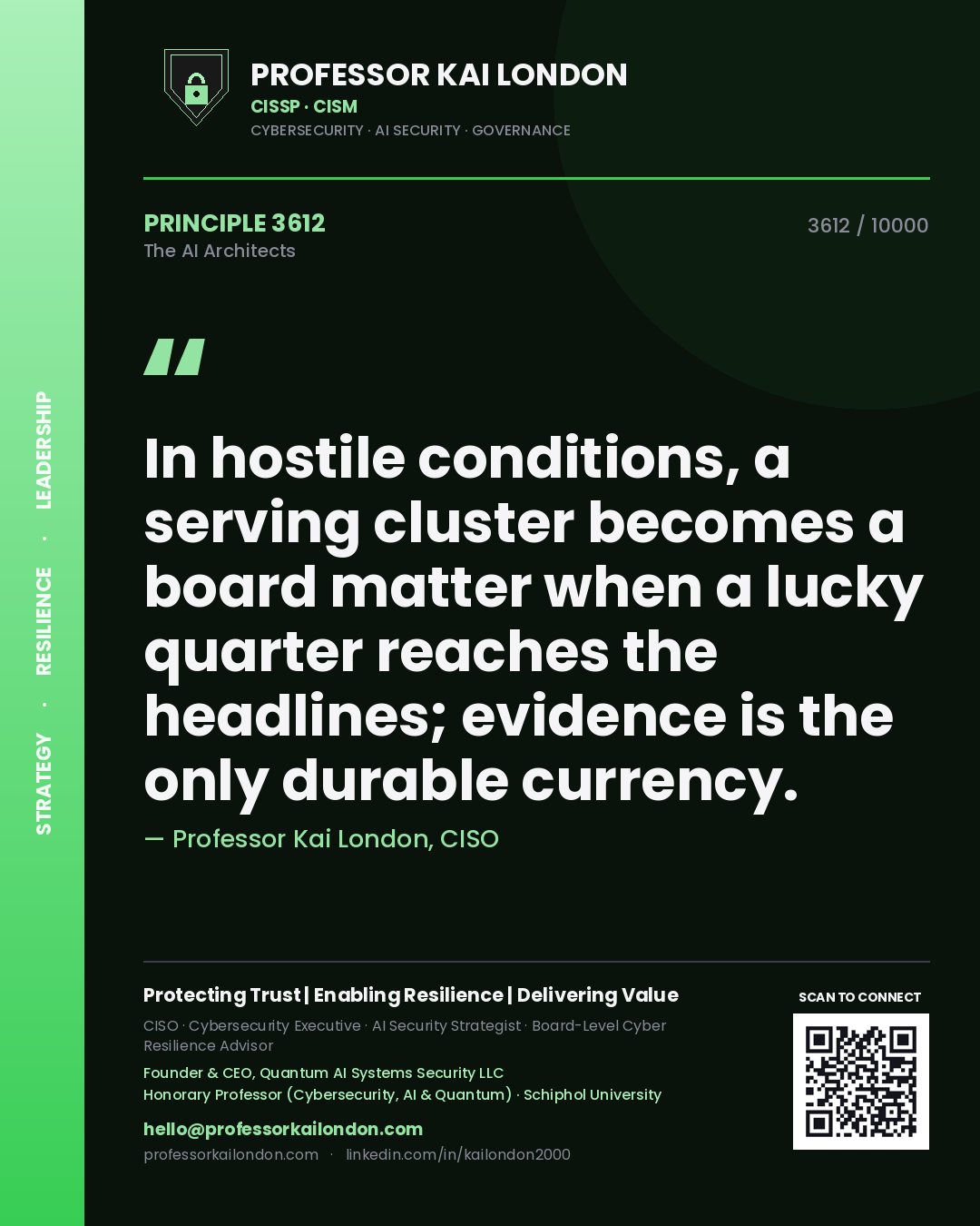Professor Kai London principle 3612: In hostile conditions, a serving cluster becomes a board matter when a lucky quarter reaches the headlines; evidence is the only durable currency.