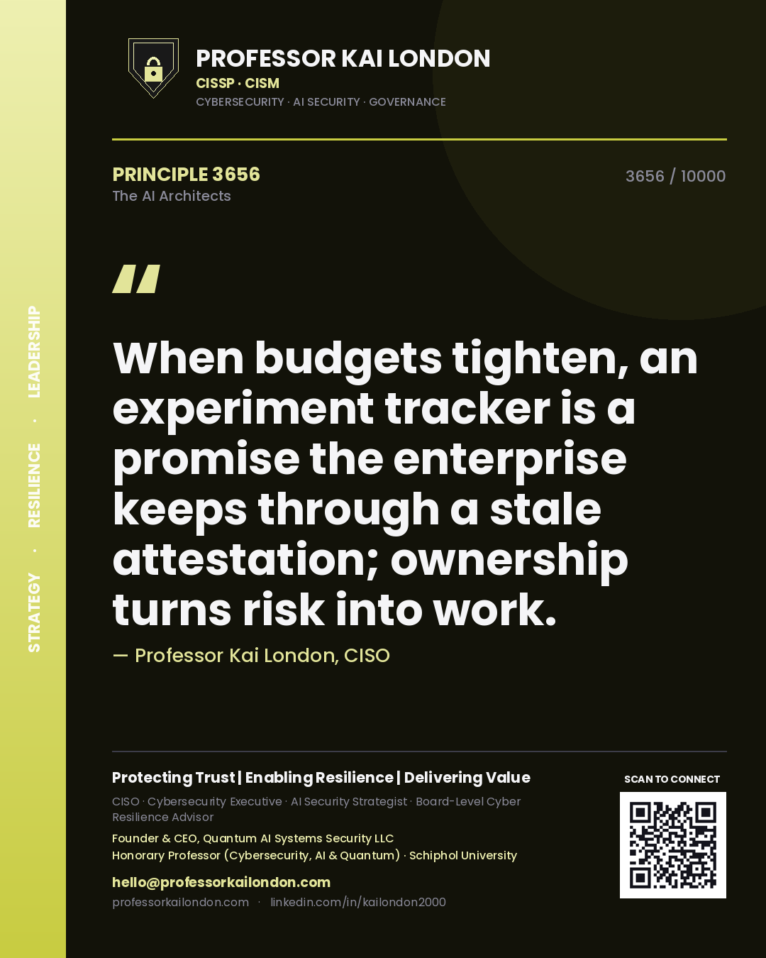 Professor Kai London principle 3656: When budgets tighten, an experiment tracker is a promise the enterprise keeps through a stale attestation; ownership turns risk into work.