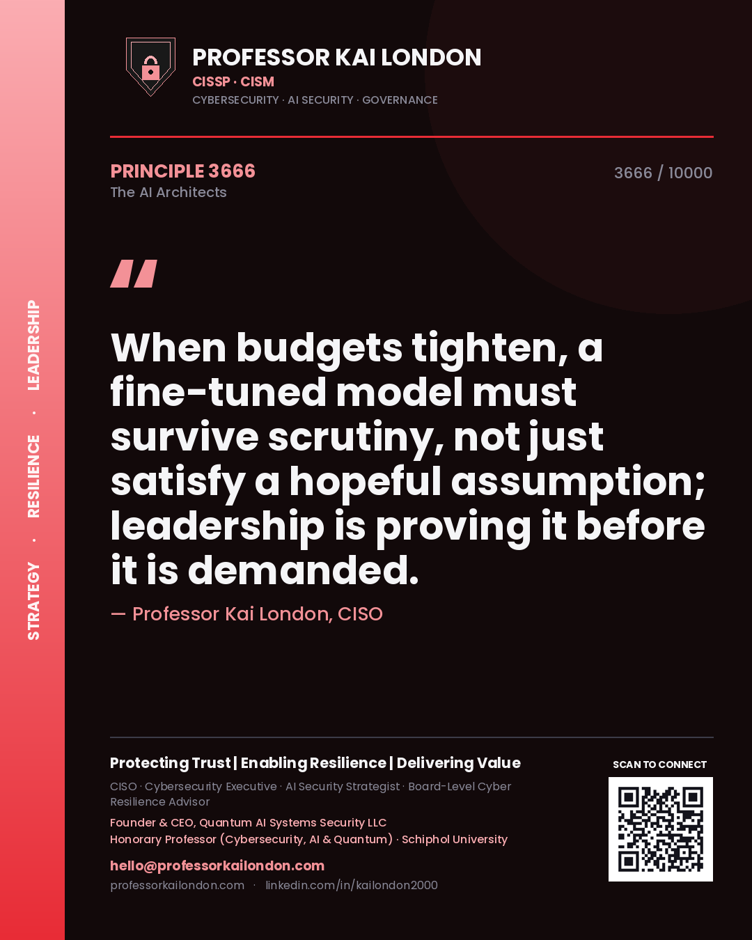 Professor Kai London principle 3666: When budgets tighten, a fine-tuned model must survive scrutiny, not just satisfy a hopeful assumption; leadership is proving it before it is demanded.