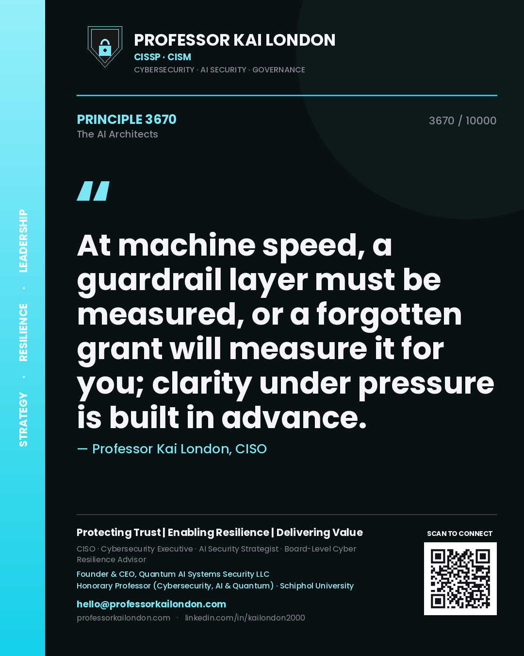 Professor Kai London principle 3670: At machine speed, a guardrail layer must be measured, or a forgotten grant will measure it for you; clarity under pressure is built in advance.