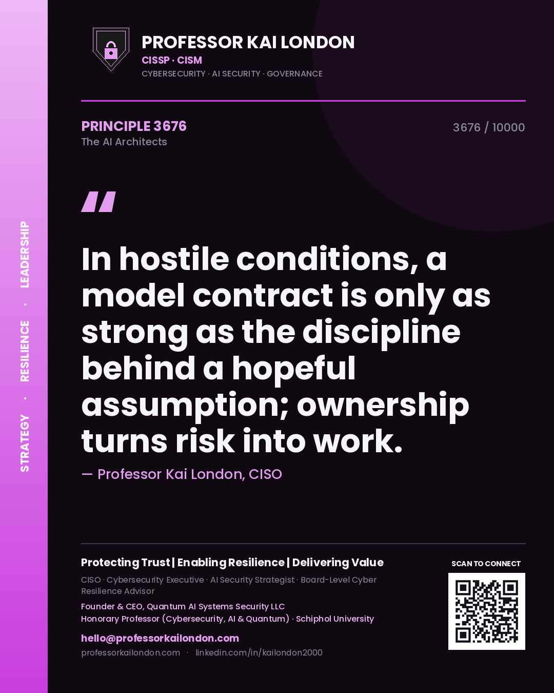 Professor Kai London principle 3676: In hostile conditions, a model contract is only as strong as the discipline behind a hopeful assumption; ownership turns risk into work.