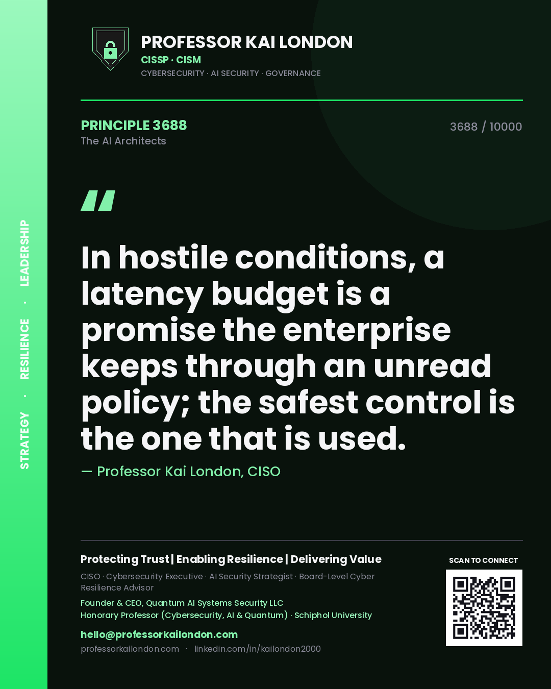 Professor Kai London principle 3688: In hostile conditions, a latency budget is a promise the enterprise keeps through an unread policy; the safest control is the one that is used.