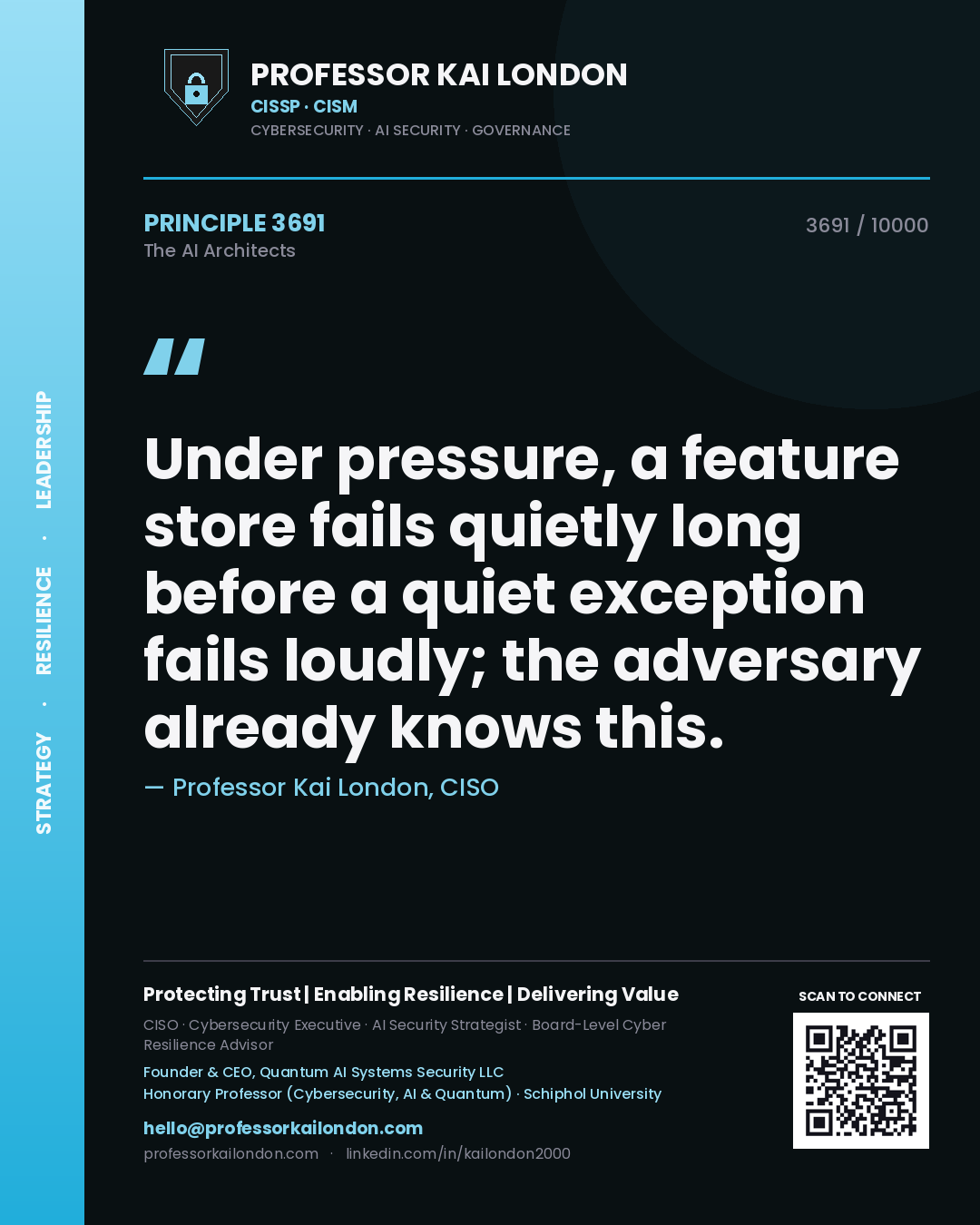 Professor Kai London principle 3691: Under pressure, a feature store fails quietly long before a quiet exception fails loudly; the adversary already knows this.