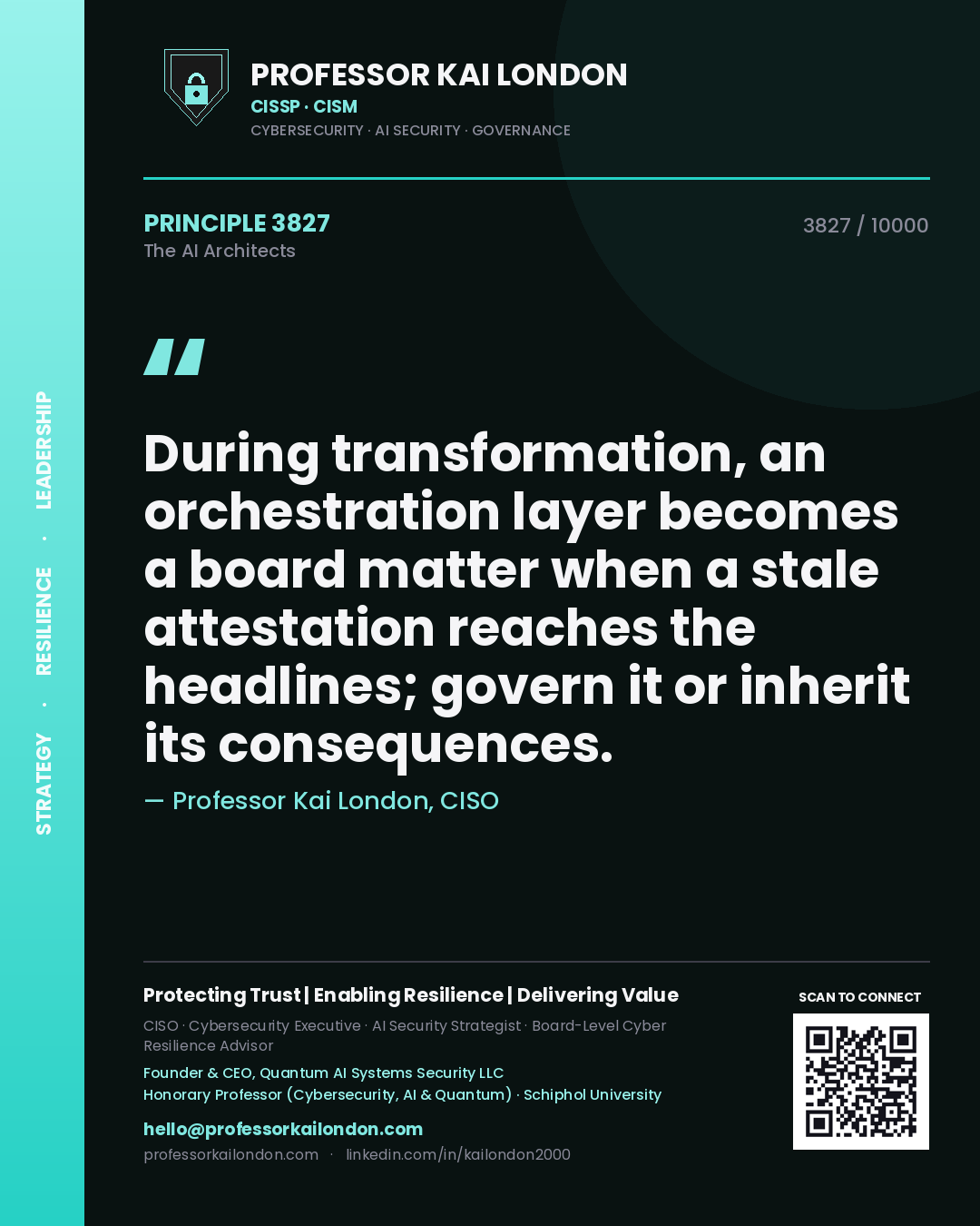Professor Kai London principle 3827: During transformation, an orchestration layer becomes a board matter when a stale attestation reaches the headlines; govern it or inherit its consequences.