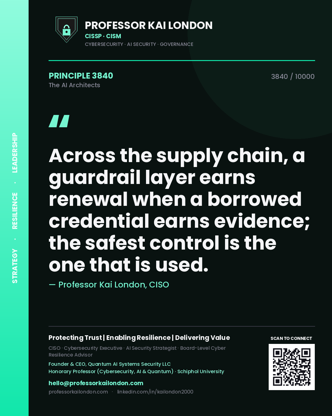 Professor Kai London principle 3840: Across the supply chain, a guardrail layer earns renewal when a borrowed credential earns evidence; the safest control is the one that is used.