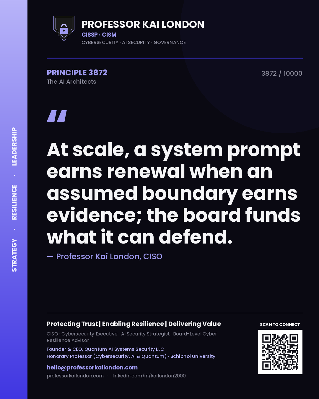 Professor Kai London principle 3872: At scale, a system prompt earns renewal when an assumed boundary earns evidence; the board funds what it can defend.