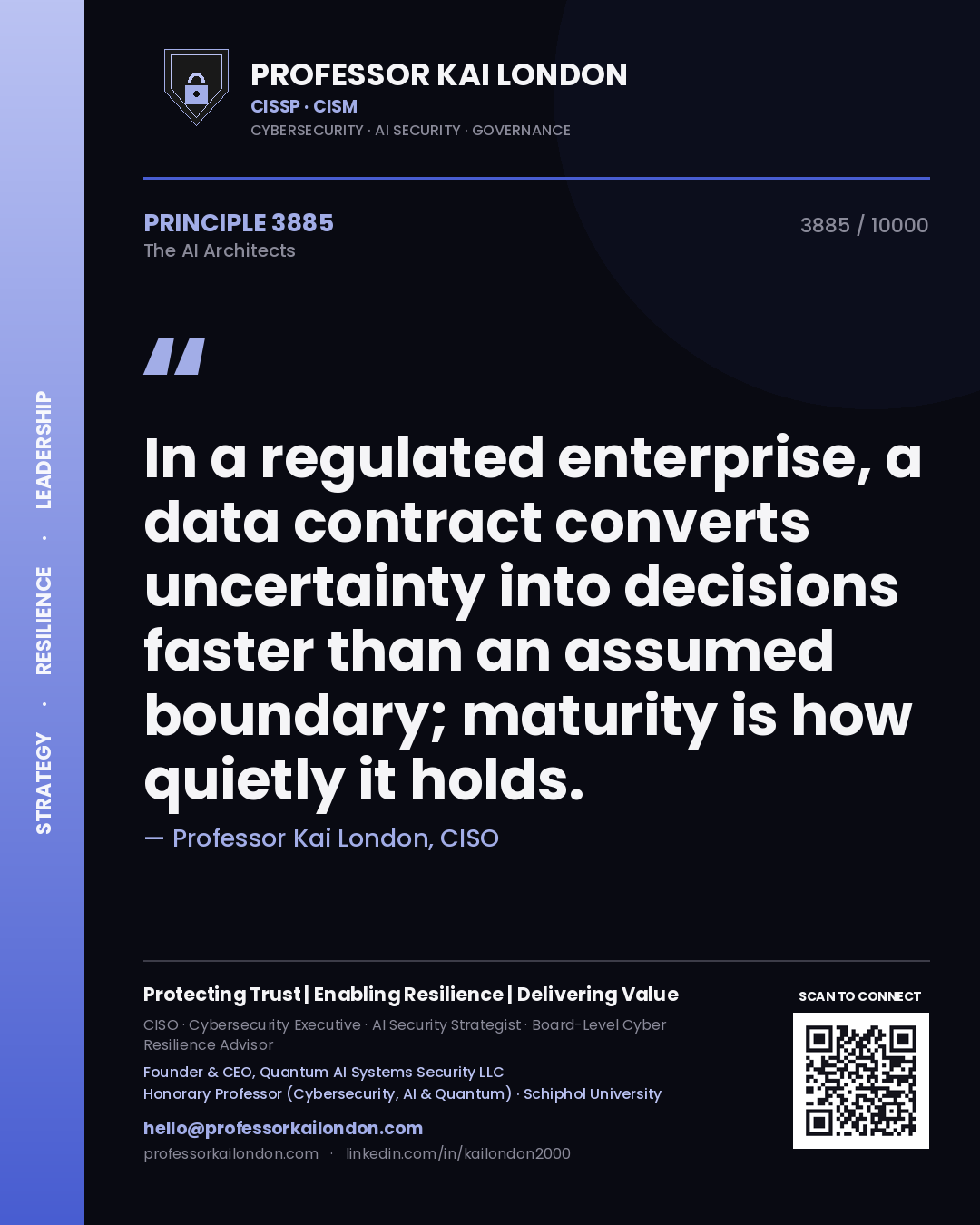 Professor Kai London principle 3885: In a regulated enterprise, a data contract converts uncertainty into decisions faster than an assumed boundary; maturity is how quietly it holds.