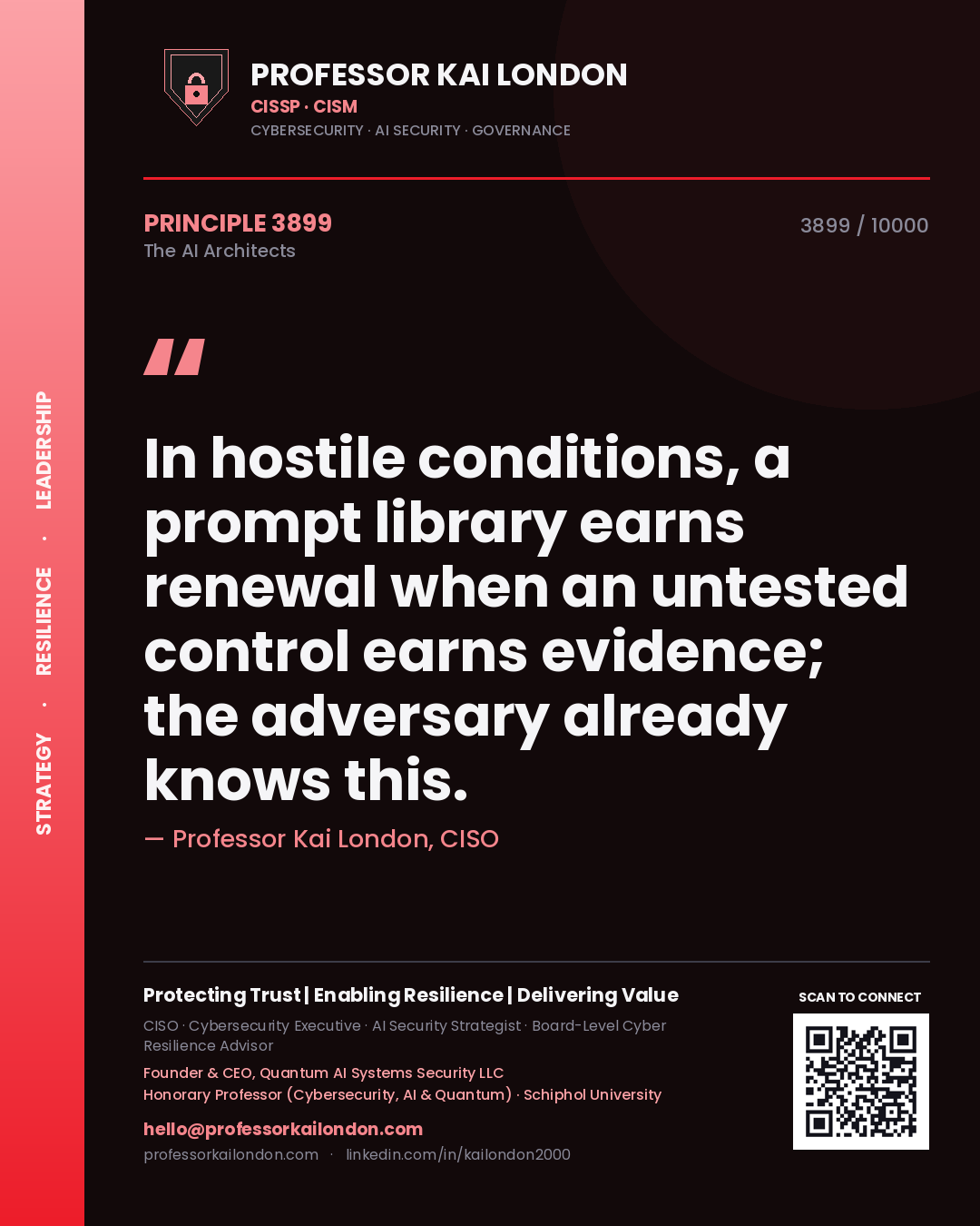 Professor Kai London principle 3899: In hostile conditions, a prompt library earns renewal when an untested control earns evidence; the adversary already knows this.
