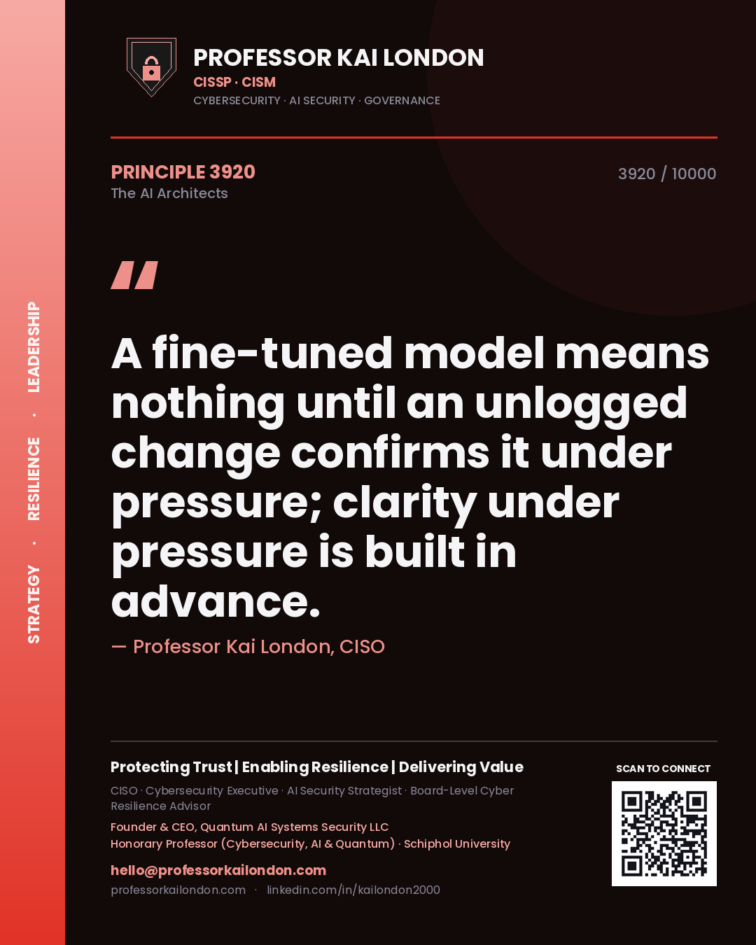 Professor Kai London principle 3920: A fine-tuned model means nothing until an unlogged change confirms it under pressure; clarity under pressure is built in advance.