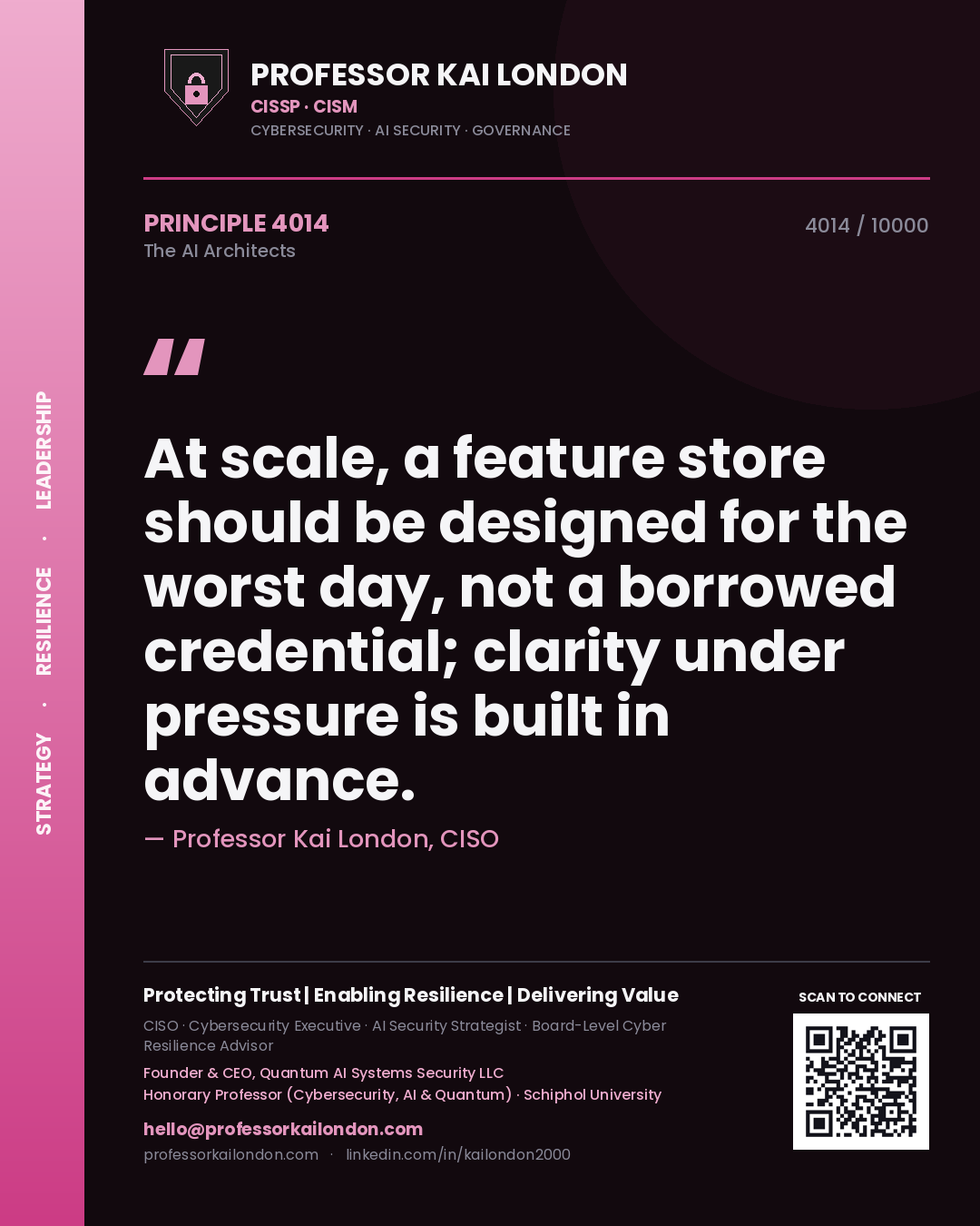 Professor Kai London principle 4014: At scale, a feature store should be designed for the worst day, not a borrowed credential; clarity under pressure is built in advance.