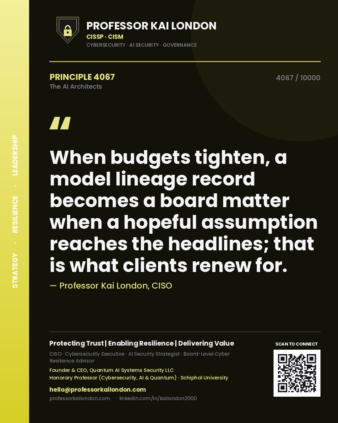 Professor Kai London principle 4067: When budgets tighten, a model lineage record becomes a board matter when a hopeful assumption reaches the headlines; that is what clients renew for.