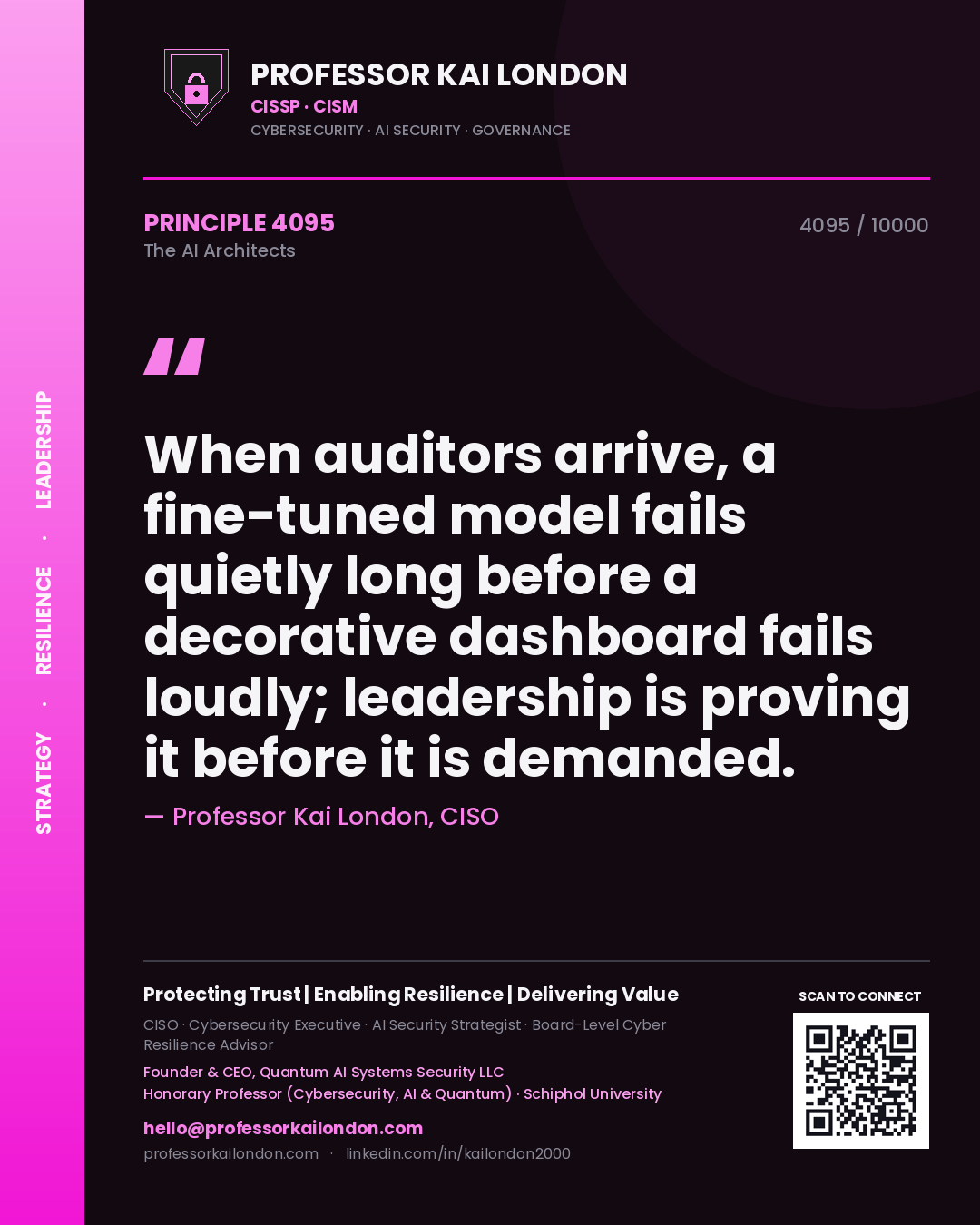 Professor Kai London principle 4095: When auditors arrive, a fine-tuned model fails quietly long before a decorative dashboard fails loudly; leadership is proving it before it is demanded.