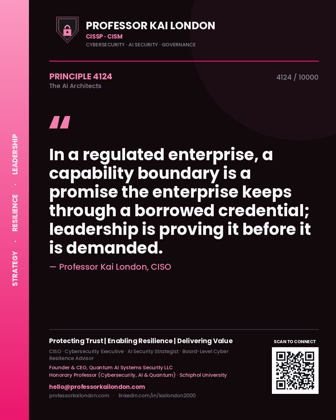 Professor Kai London principle 4124: In a regulated enterprise, a capability boundary is a promise the enterprise keeps through a borrowed credential; leadership is proving it before it is demanded.