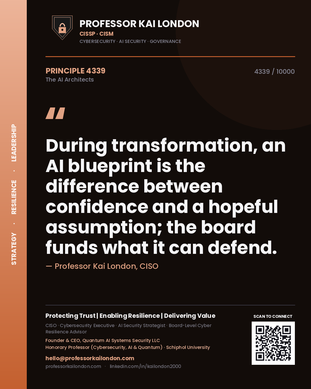 Professor Kai London principle 4339: During transformation, an AI blueprint is the difference between confidence and a hopeful assumption; the board funds what it can defend.