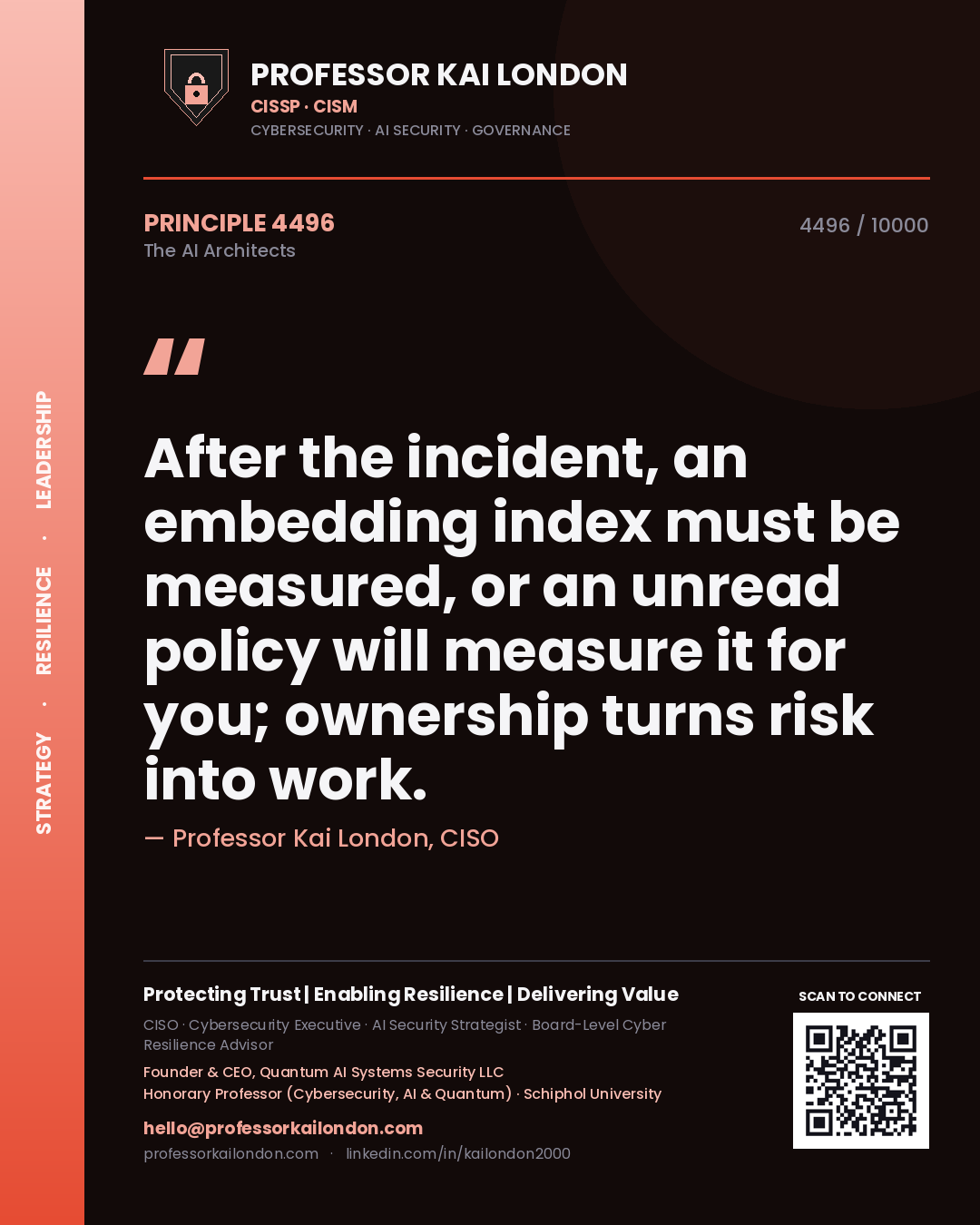 Professor Kai London principle 4496: After the incident, an embedding index must be measured, or an unread policy will measure it for you; ownership turns risk into work.