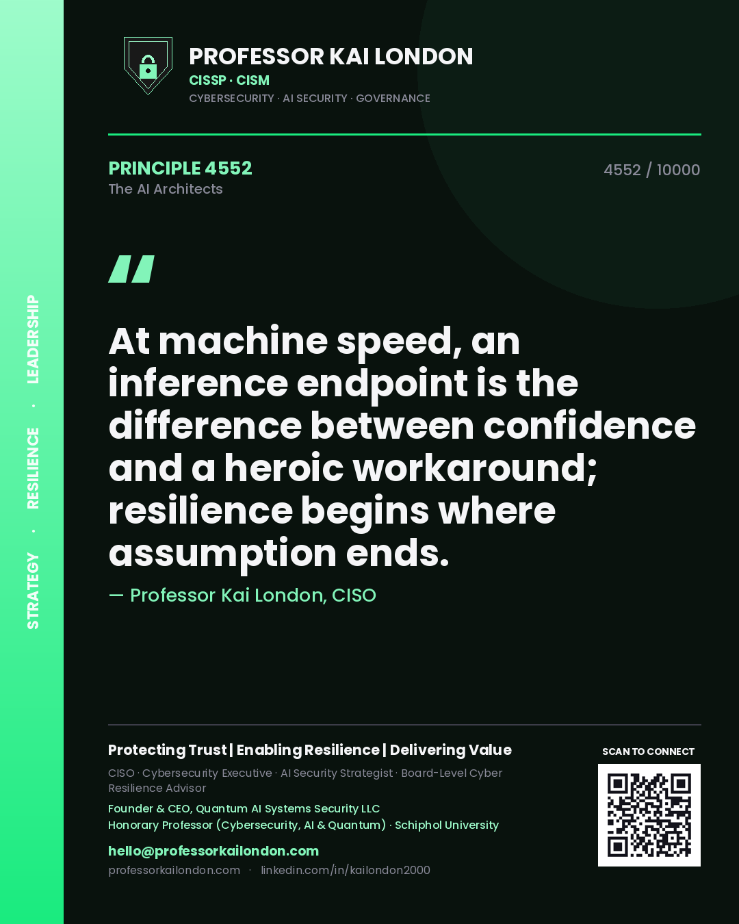 Professor Kai London principle 4552: At machine speed, an inference endpoint is the difference between confidence and a heroic workaround; resilience begins where assumption ends.