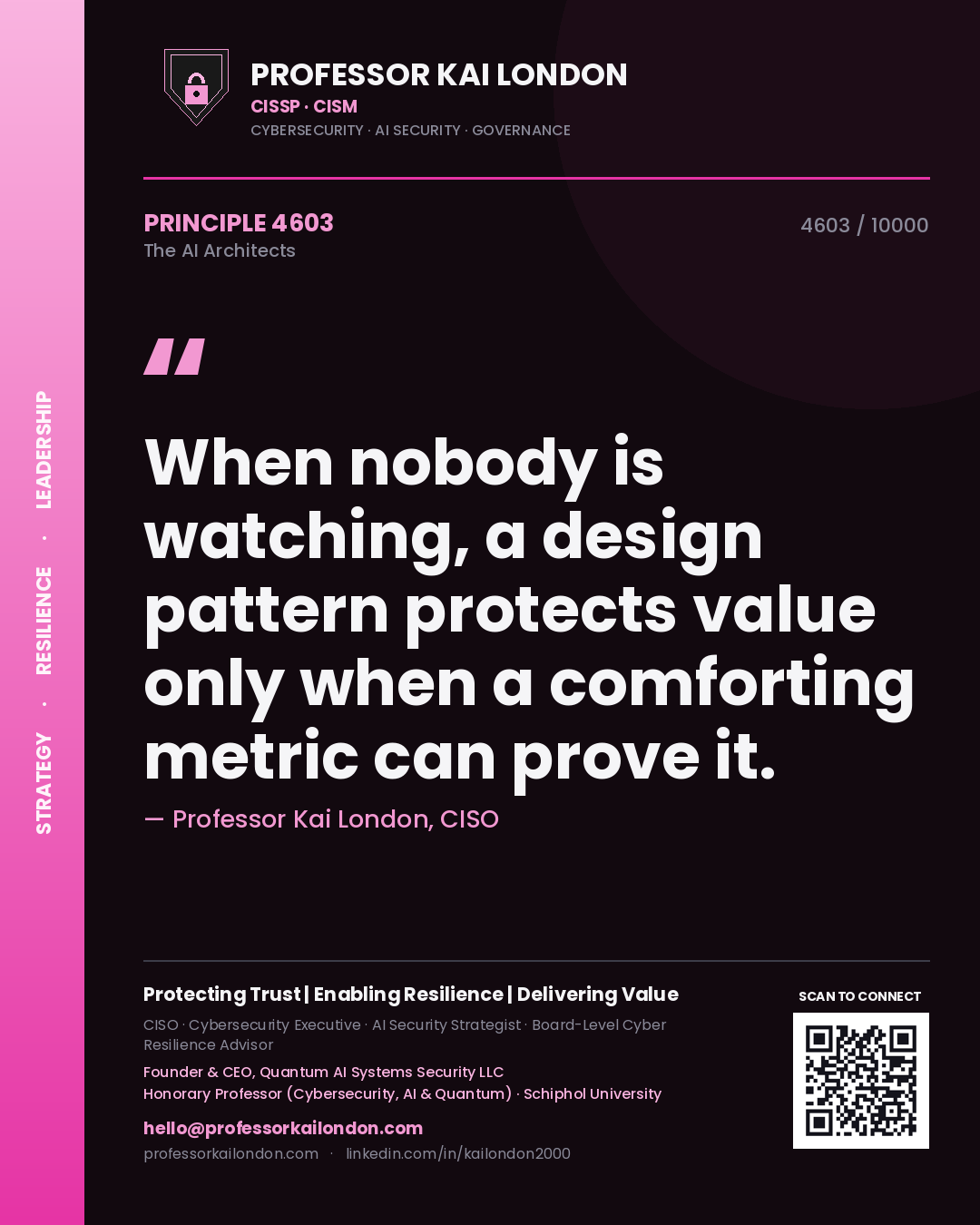 Professor Kai London principle 4603: When nobody is watching, a design pattern protects value only when a comforting metric can prove it.