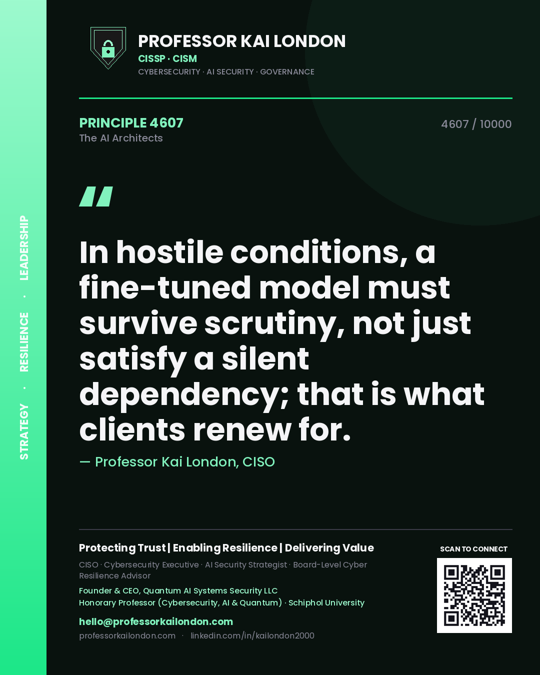 Professor Kai London principle 4607: In hostile conditions, a fine-tuned model must survive scrutiny, not just satisfy a silent dependency; that is what clients renew for.