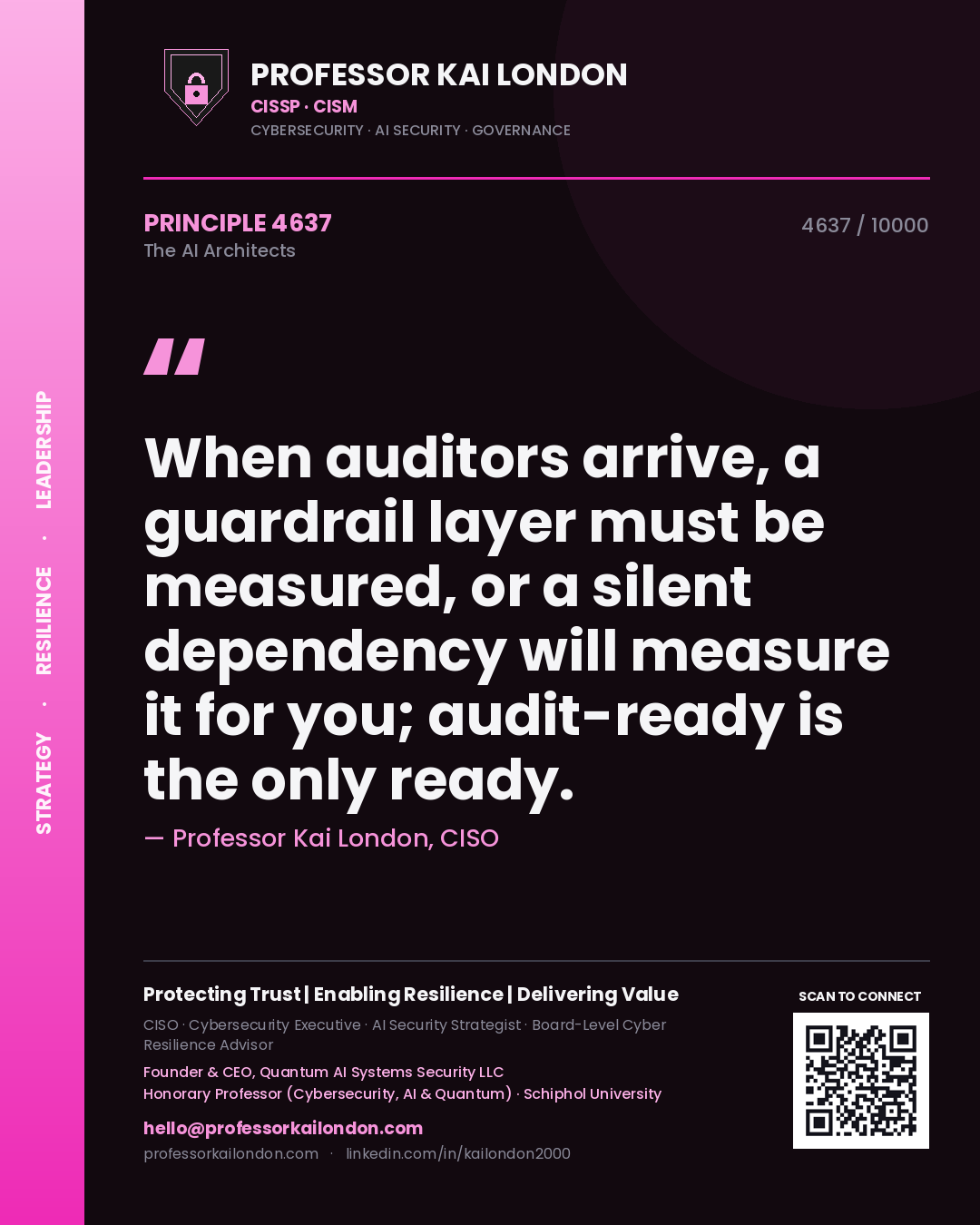 Professor Kai London principle 4637: When auditors arrive, a guardrail layer must be measured, or a silent dependency will measure it for you; audit-ready is the only ready.