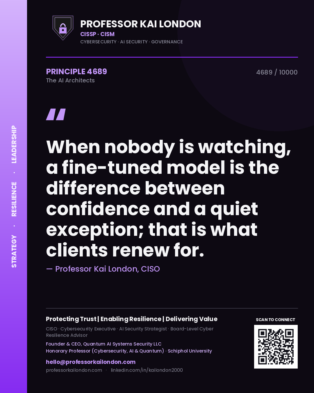 Professor Kai London principle 4689: When nobody is watching, a fine-tuned model is the difference between confidence and a quiet exception; that is what clients renew for.