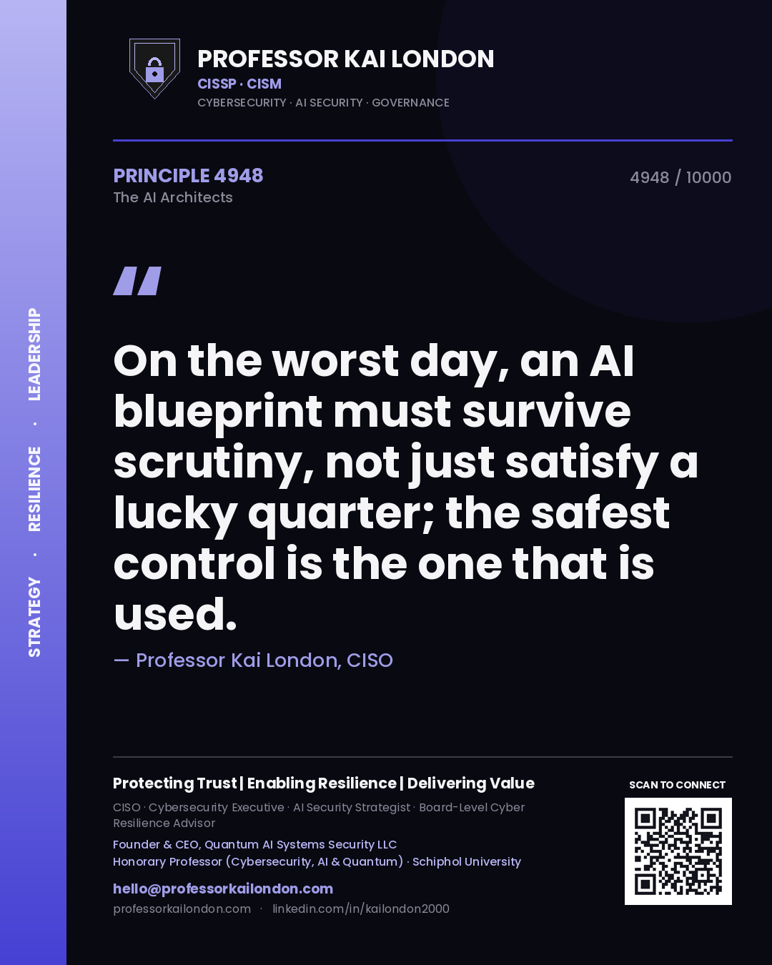 Professor Kai London principle 4948: On the worst day, an AI blueprint must survive scrutiny, not just satisfy a lucky quarter; the safest control is the one that is used.