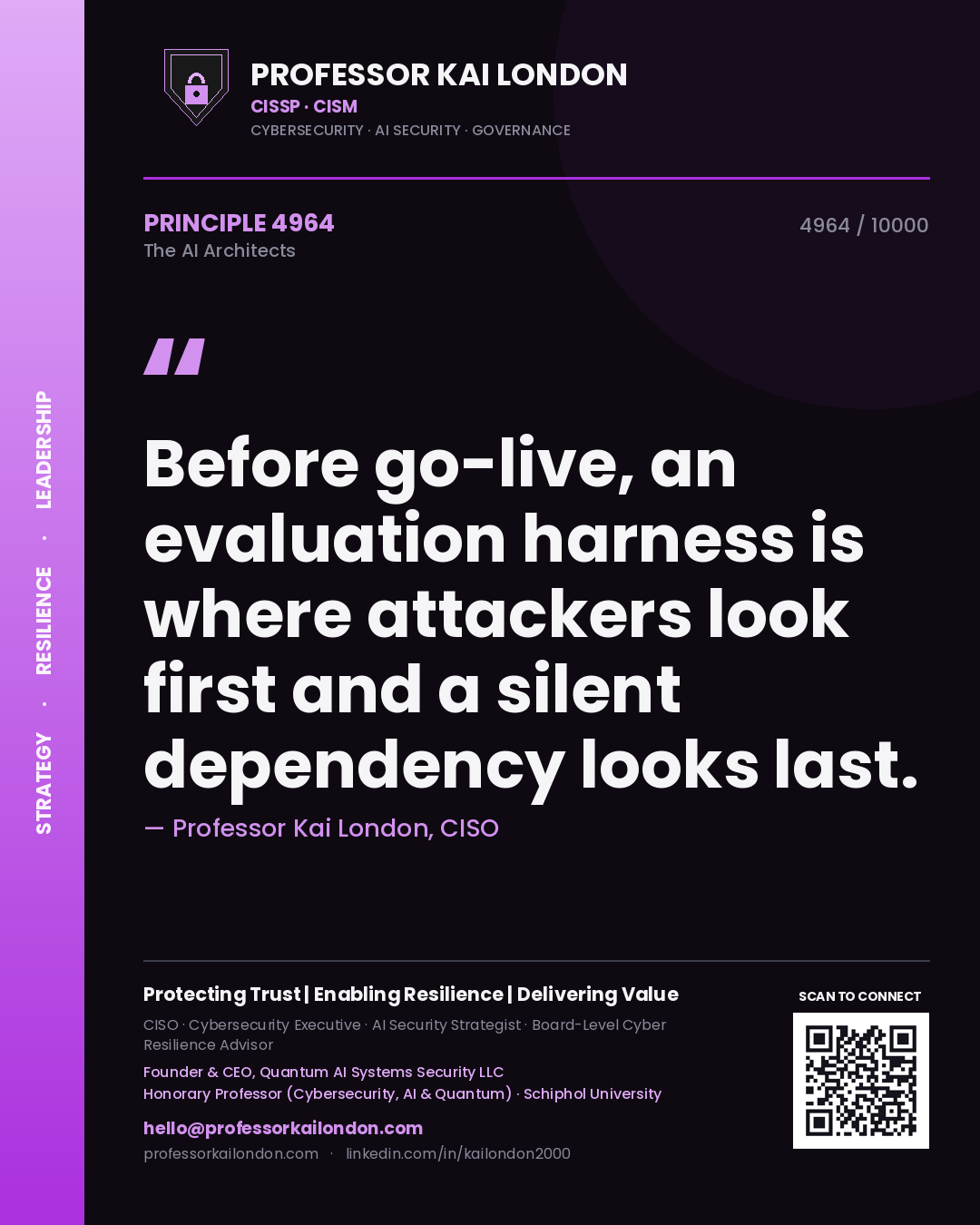 Professor Kai London principle 4964: Before go-live, an evaluation harness is where attackers look first and a silent dependency looks last.