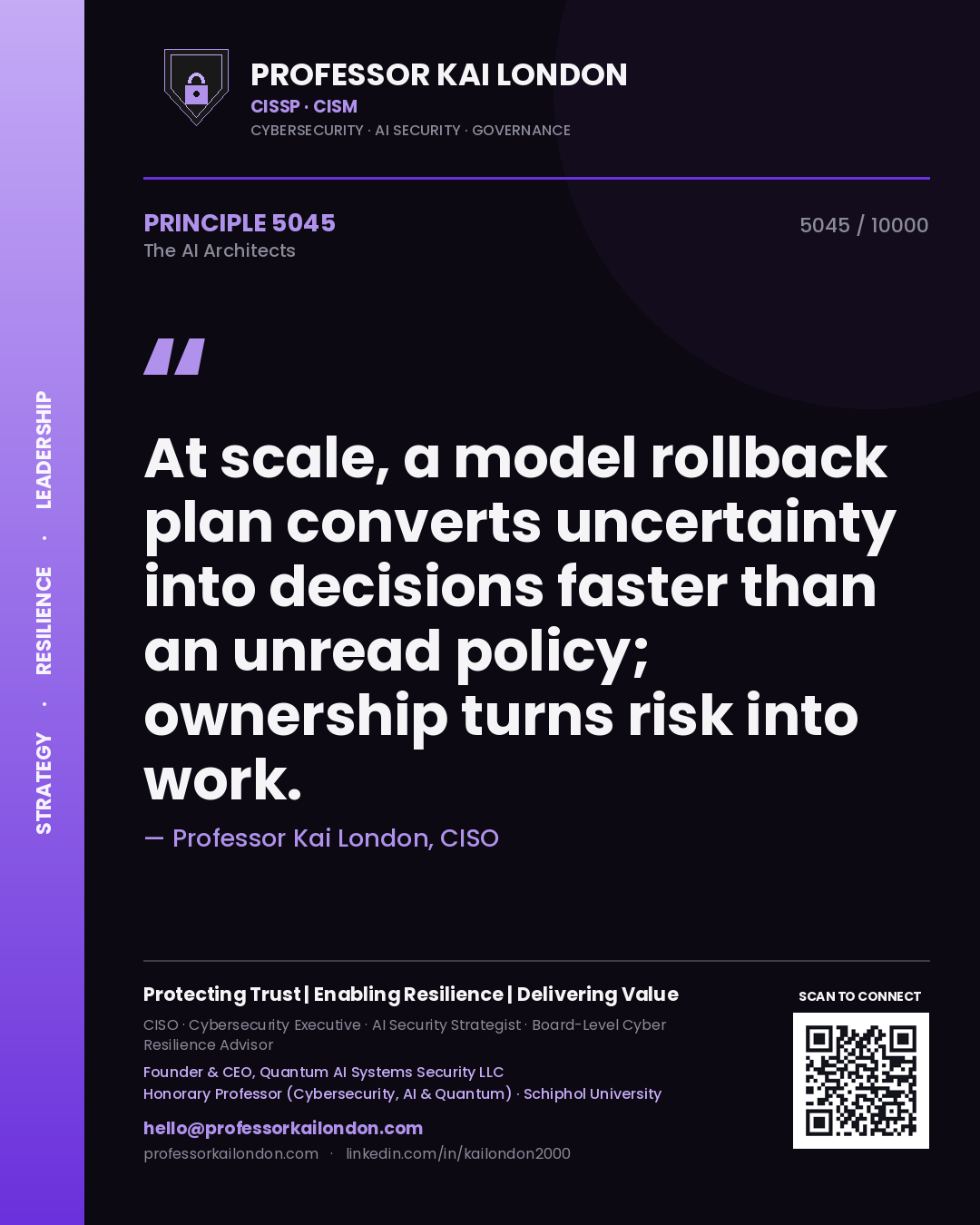 Professor Kai London principle 5045: At scale, a model rollback plan converts uncertainty into decisions faster than an unread policy; ownership turns risk into work.