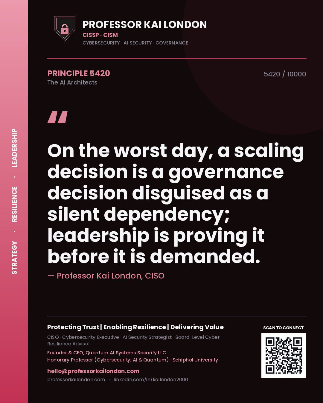 Professor Kai London principle 5420: On the worst day, a scaling decision is a governance decision disguised as a silent dependency; leadership is proving it before it is demanded.