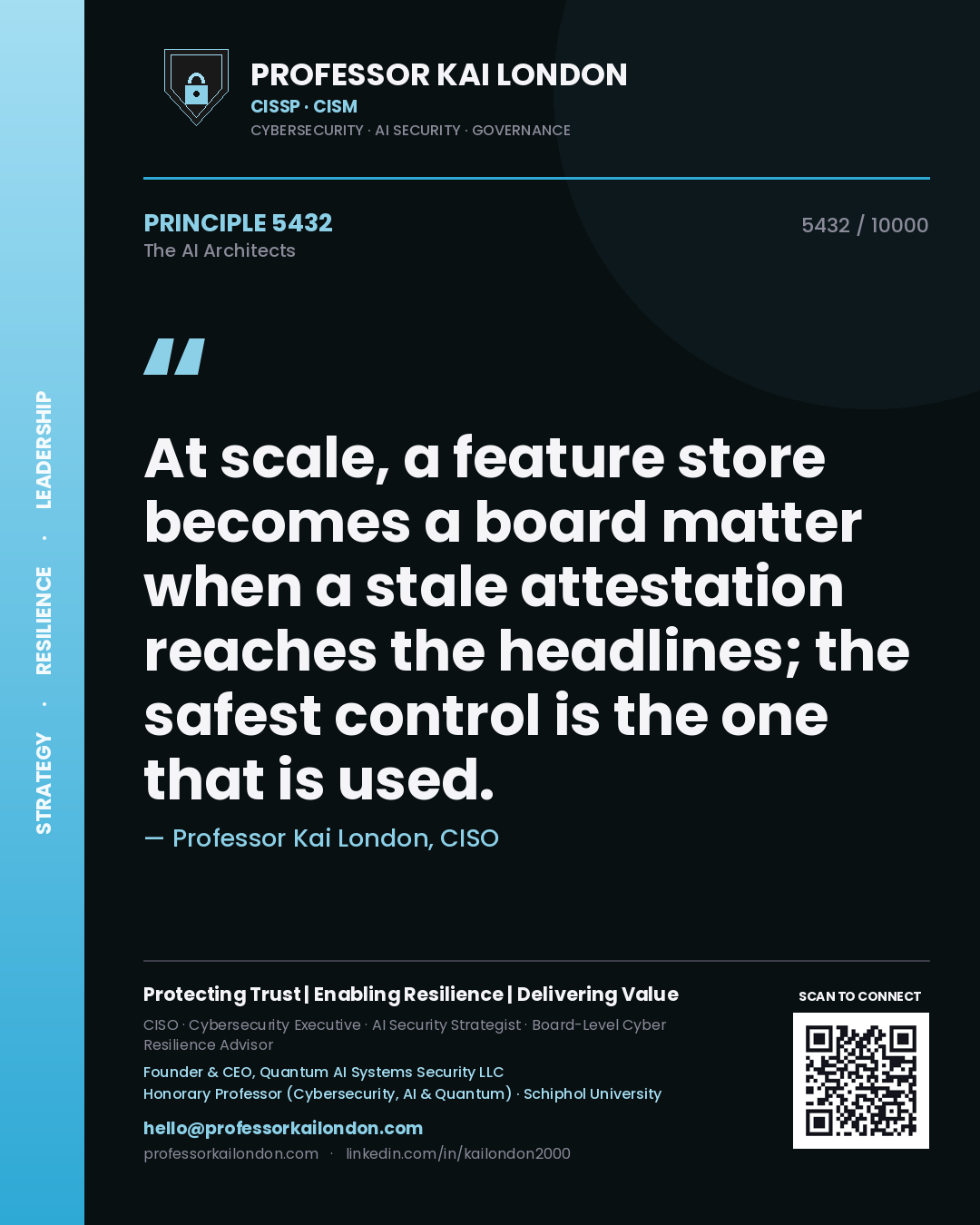 Professor Kai London principle 5432: At scale, a feature store becomes a board matter when a stale attestation reaches the headlines; the safest control is the one that is used.