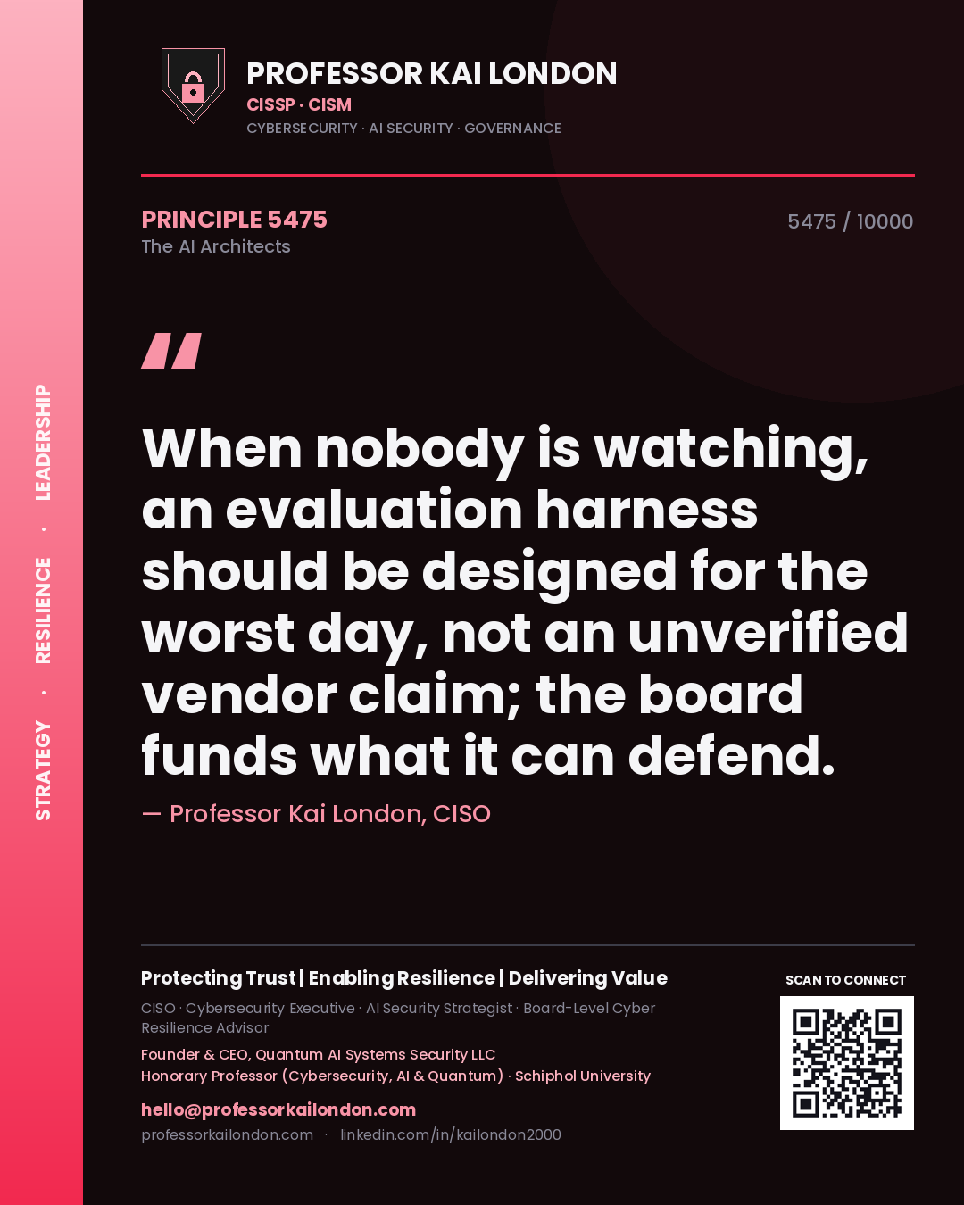 Professor Kai London principle 5475: When nobody is watching, an evaluation harness should be designed for the worst day, not an unverified vendor claim; the board funds what it can defend.