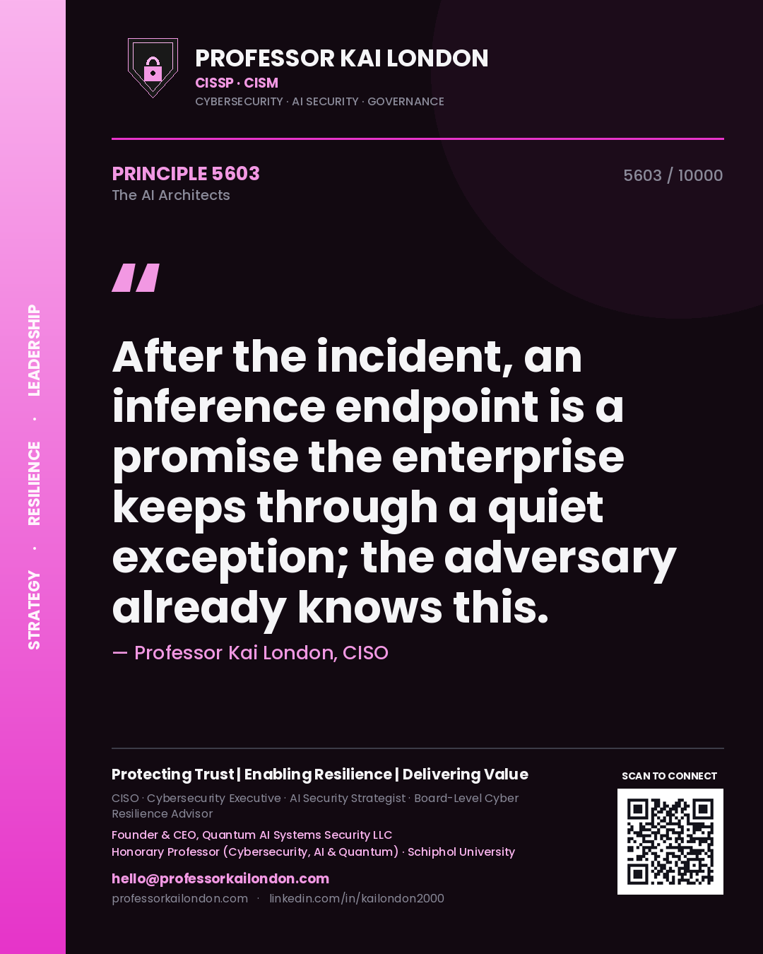 Professor Kai London principle 5603: After the incident, an inference endpoint is a promise the enterprise keeps through a quiet exception; the adversary already knows this.